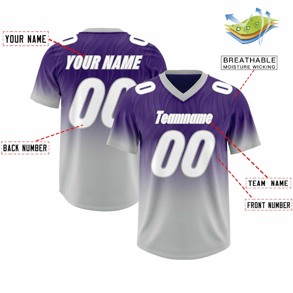 Custom Purple Gray Gradient Fashion Outdoor Authentic American Football Jersey