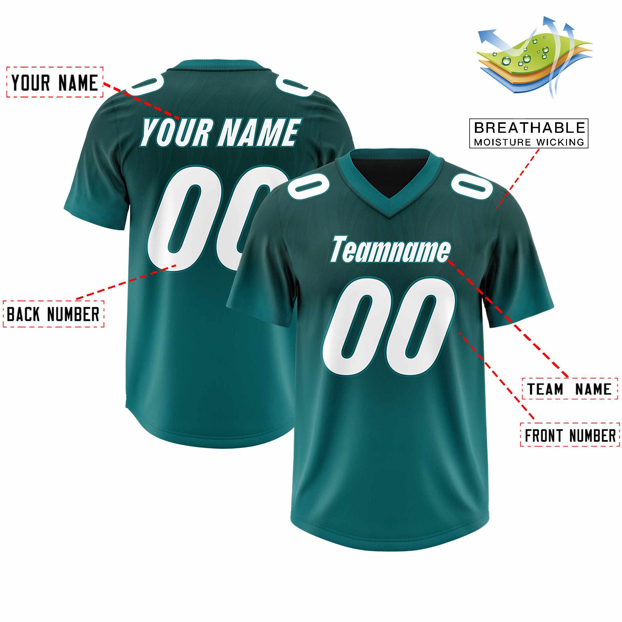 Custom Midnight Green Aqua Gradient Fashion Outdoor Authentic American Football Jersey