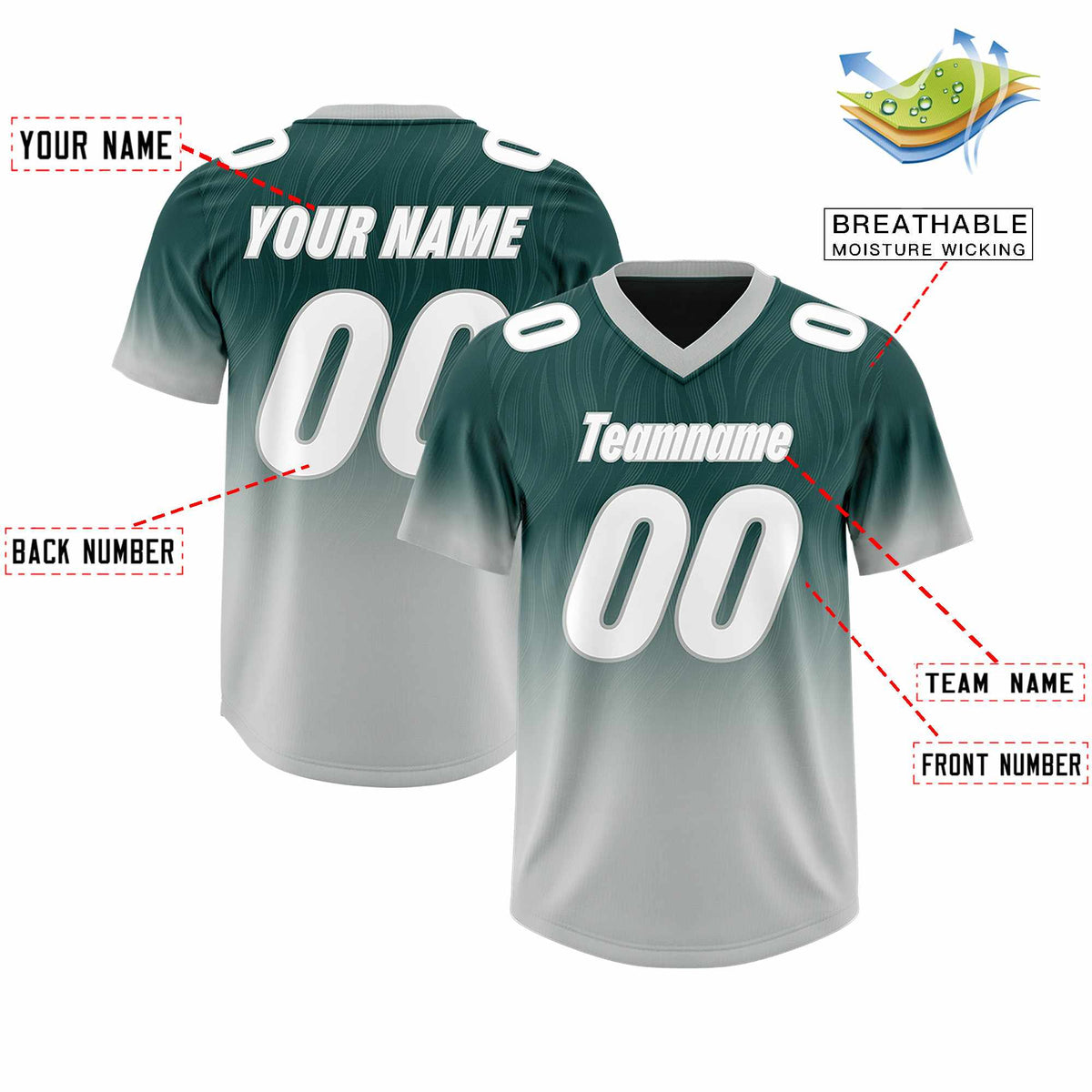 Custom Midnight Green Gray Gradient Fashion Outdoor Authentic American Football Jersey