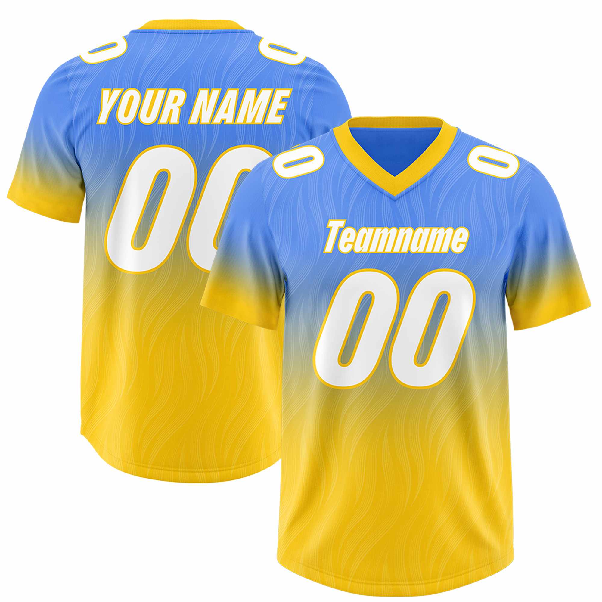 Custom Powder Blue Gold Gradient Fashion Outdoor Authentic American Football Jersey