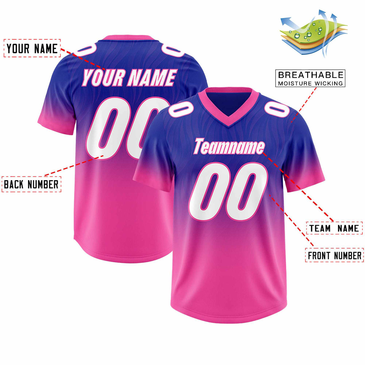 Custom Royal Pink Gradient Fashion Outdoor Authentic American Football Jersey
