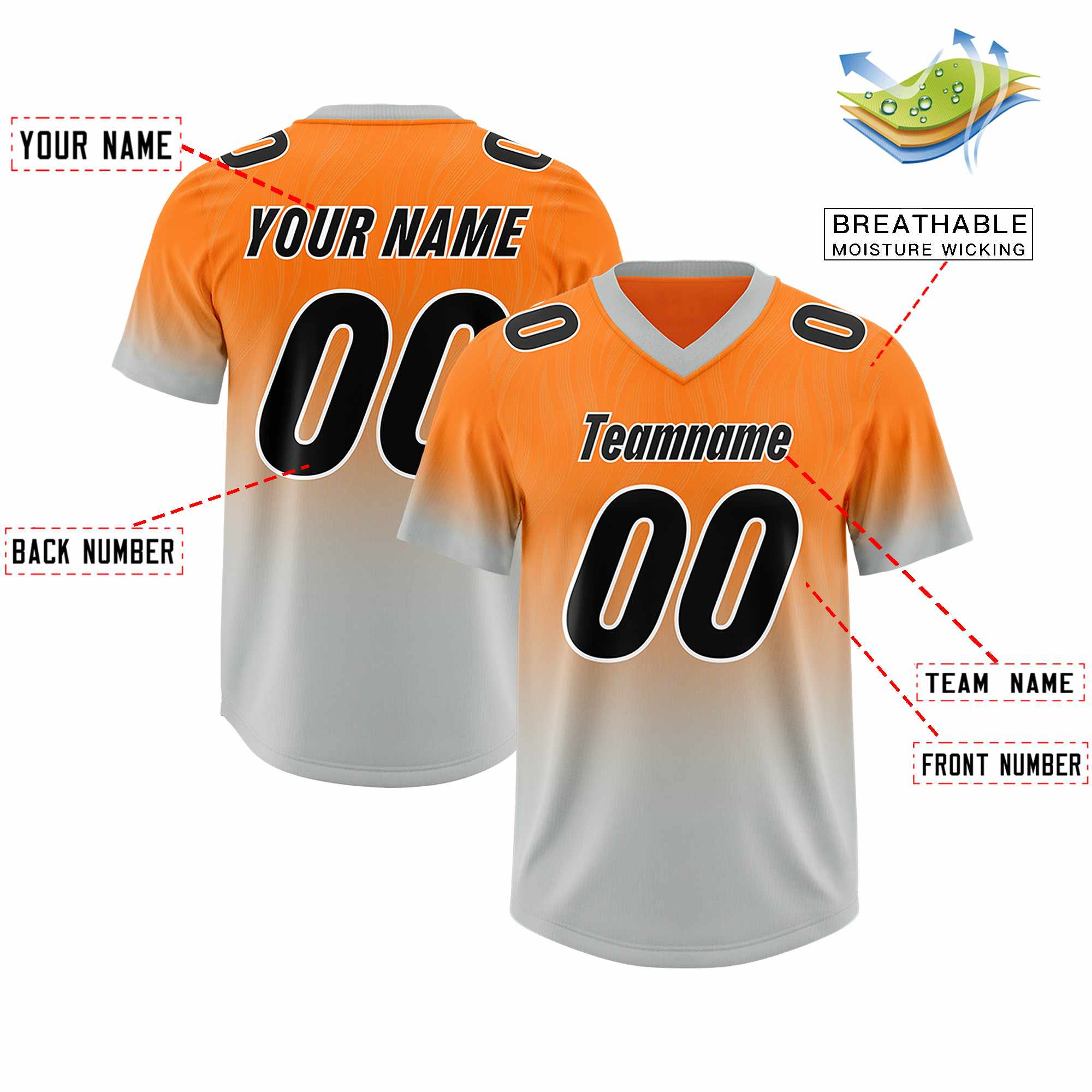 Custom Orange Gray Gradient Fashion Outdoor Authentic American Football Jersey