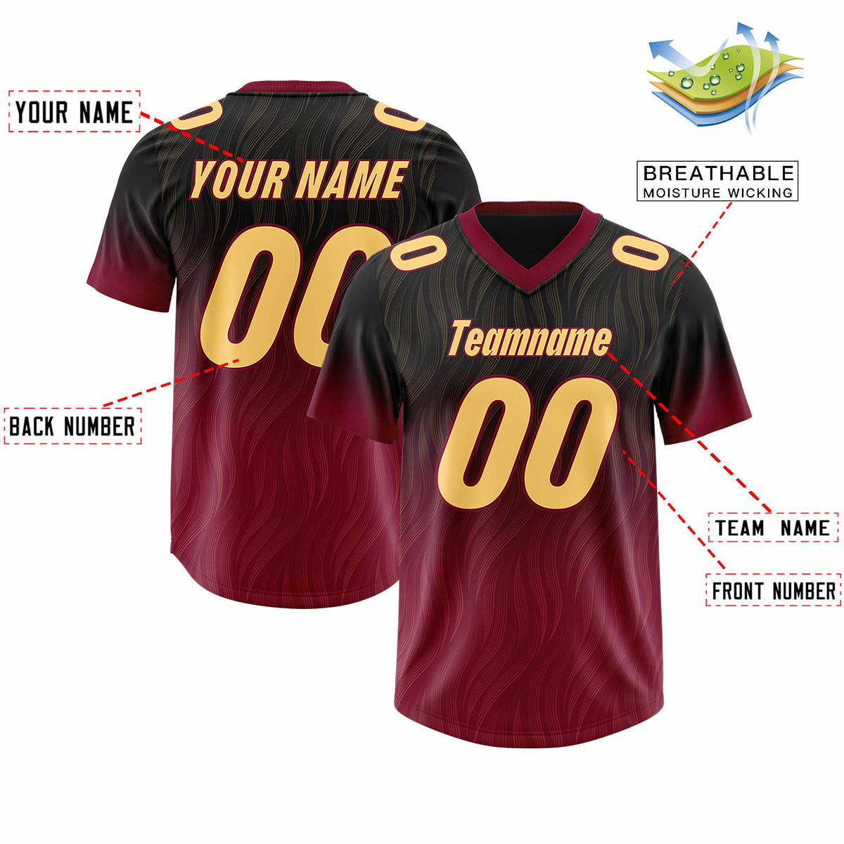 Custom Black Cardinal Gradient Fashion Outdoor Authentic American Football Jersey