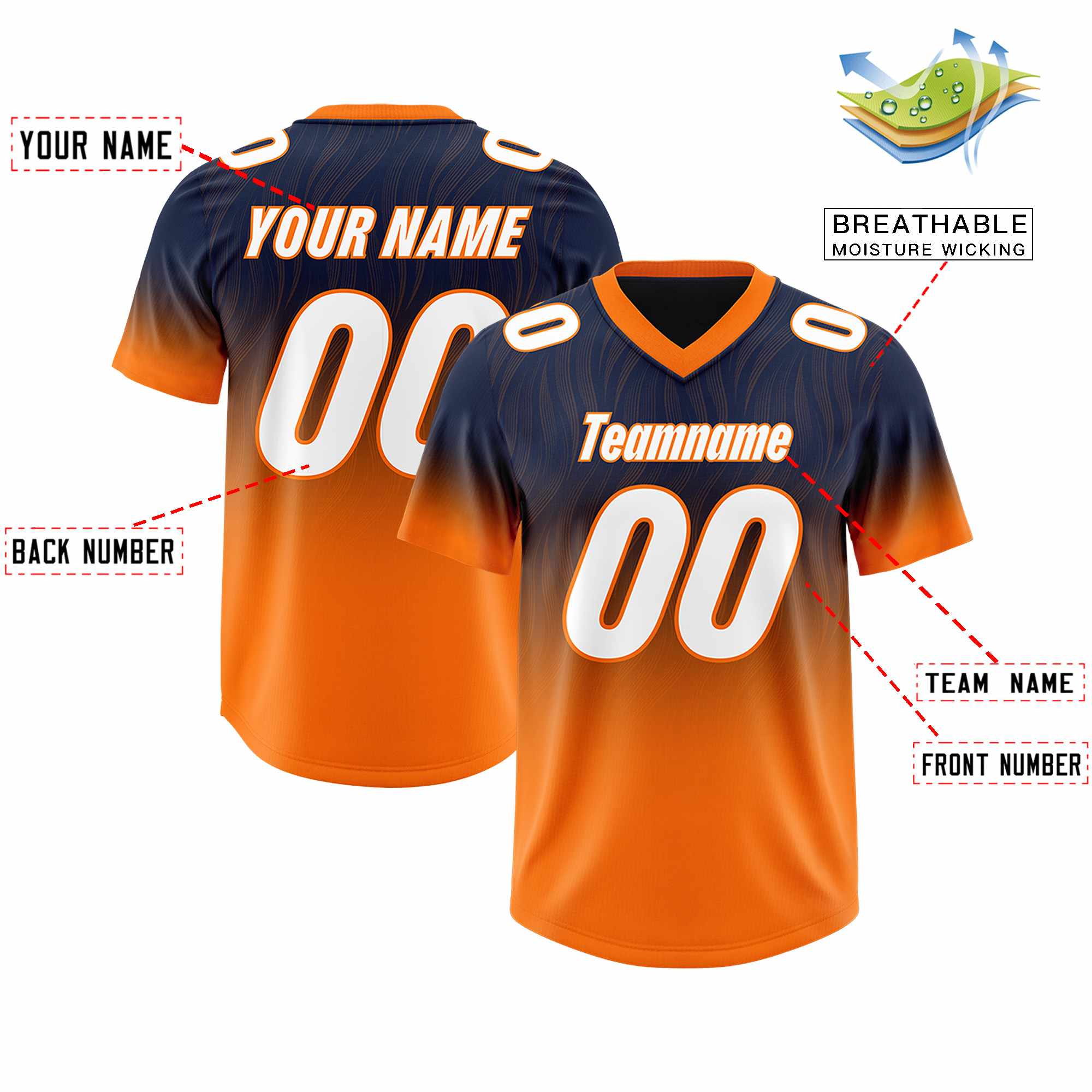 Custom Navy Orange Gradient Fashion Outdoor Authentic American Football Jersey