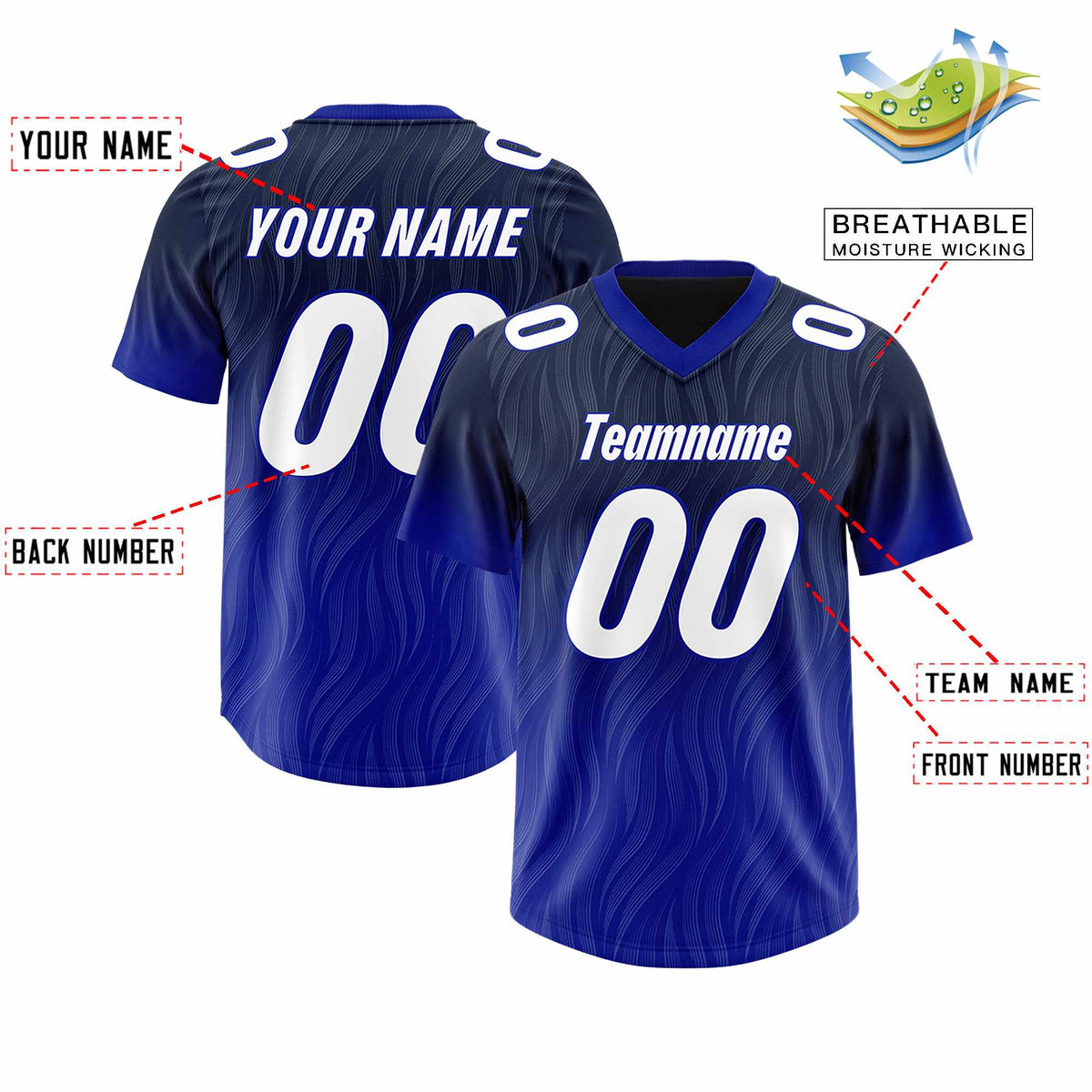 Custom Navy Royal Gradient Fashion Outdoor Authentic American Football Jersey