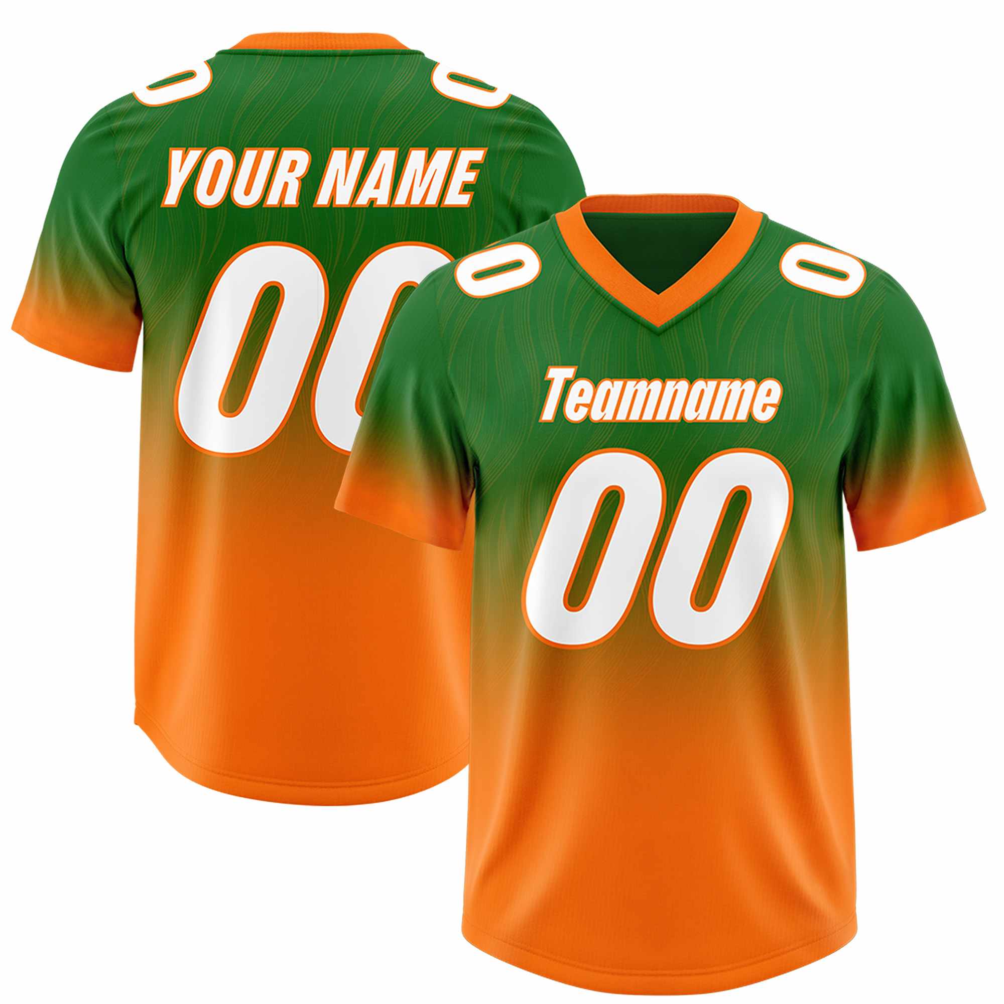 Custom Kelly Green Orange Gradient Fashion Outdoor Authentic American Football Jersey