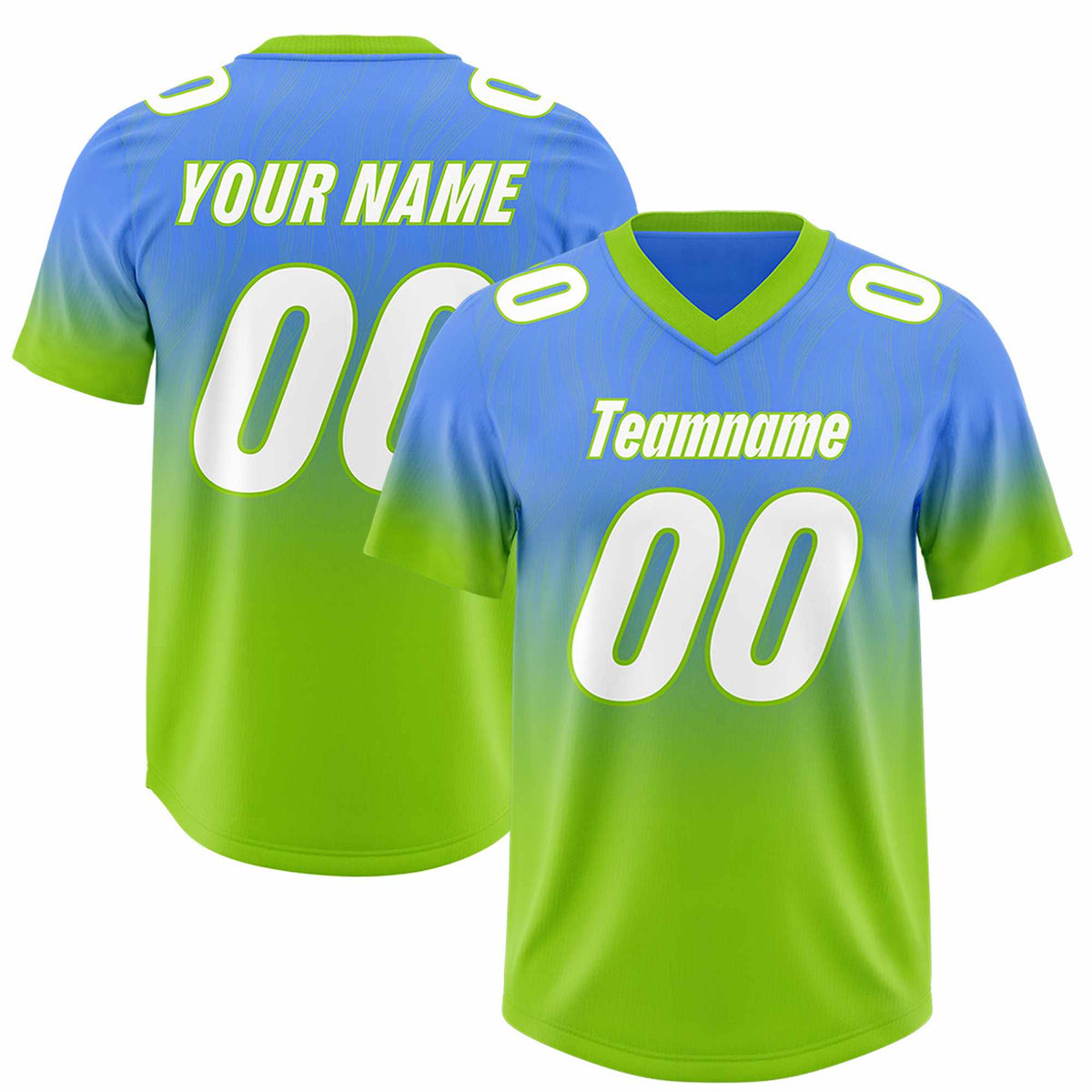 Custom Powder Blue Neon Green Gradient Fashion Outdoor Authentic American Football Jersey