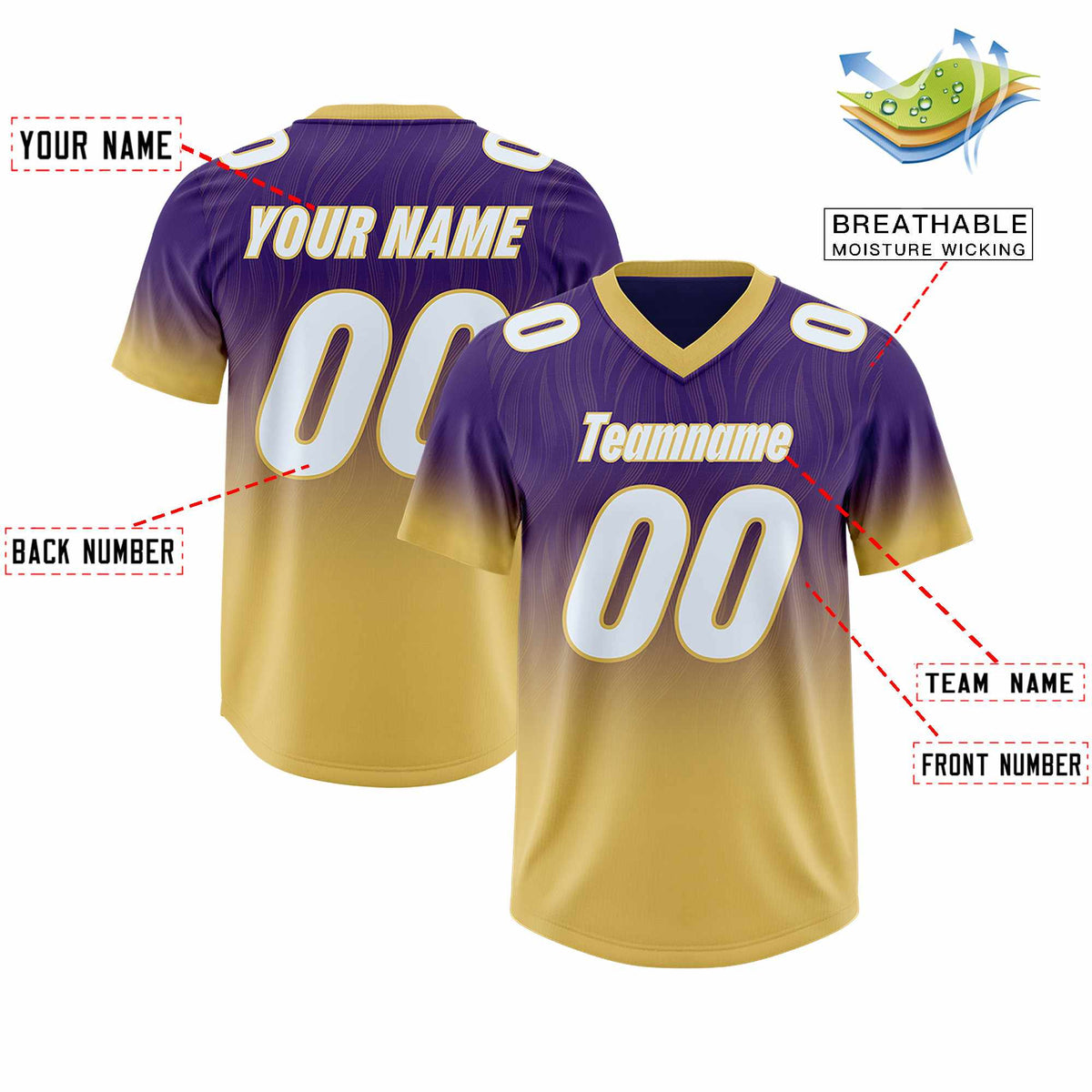 Custom Purple Old Gold Gradient Fashion Outdoor Authentic American Football Jersey