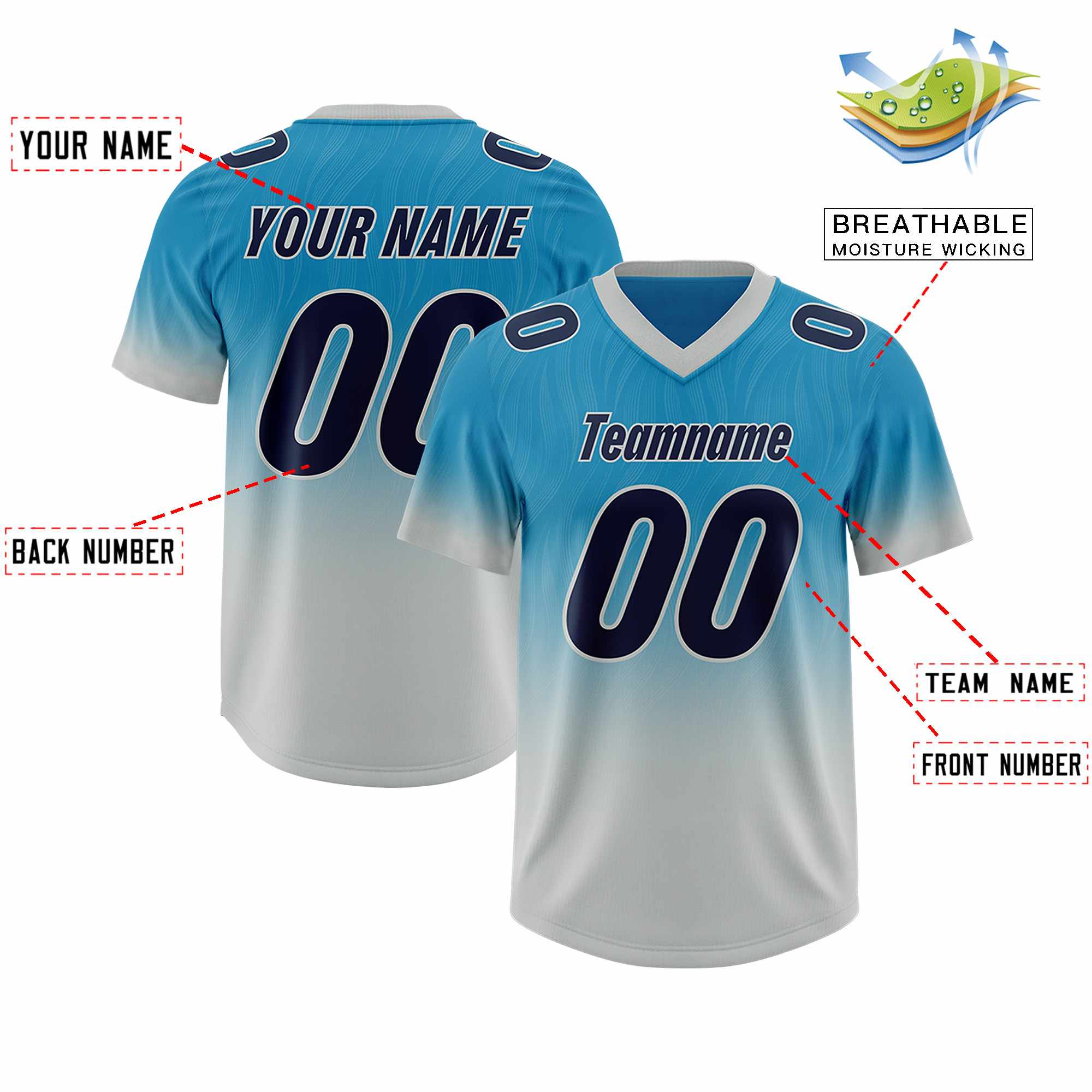 Custom Panther Blue Gray Gradient Fashion Outdoor Authentic American Football Jersey