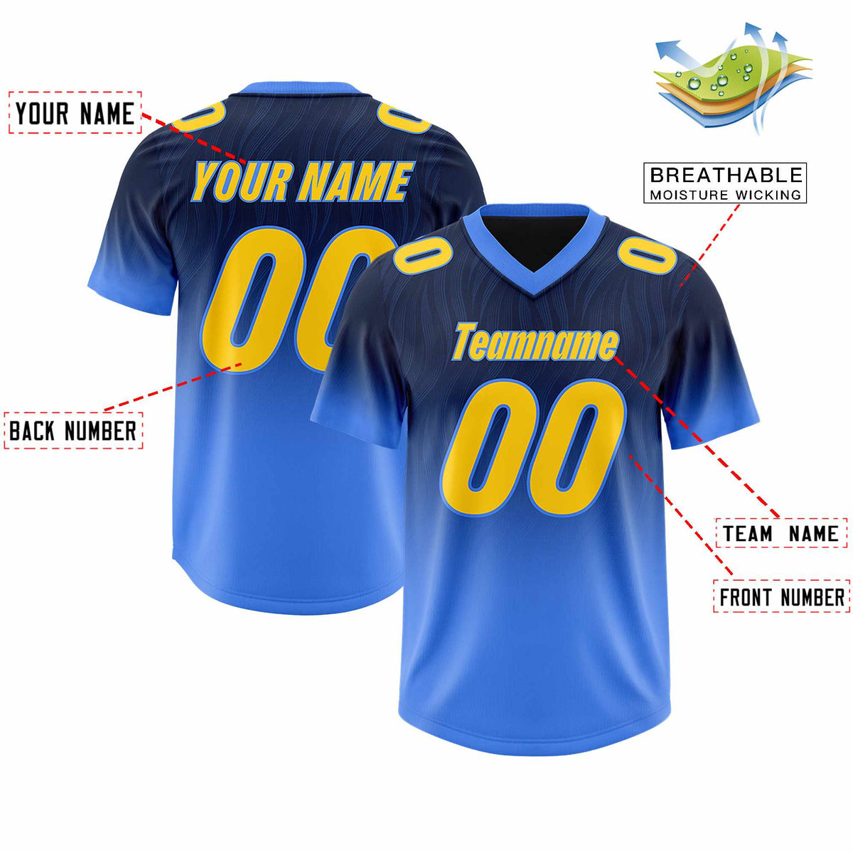 Custom Navy Powder Blue Gradient Fashion Outdoor Authentic American Football Jersey