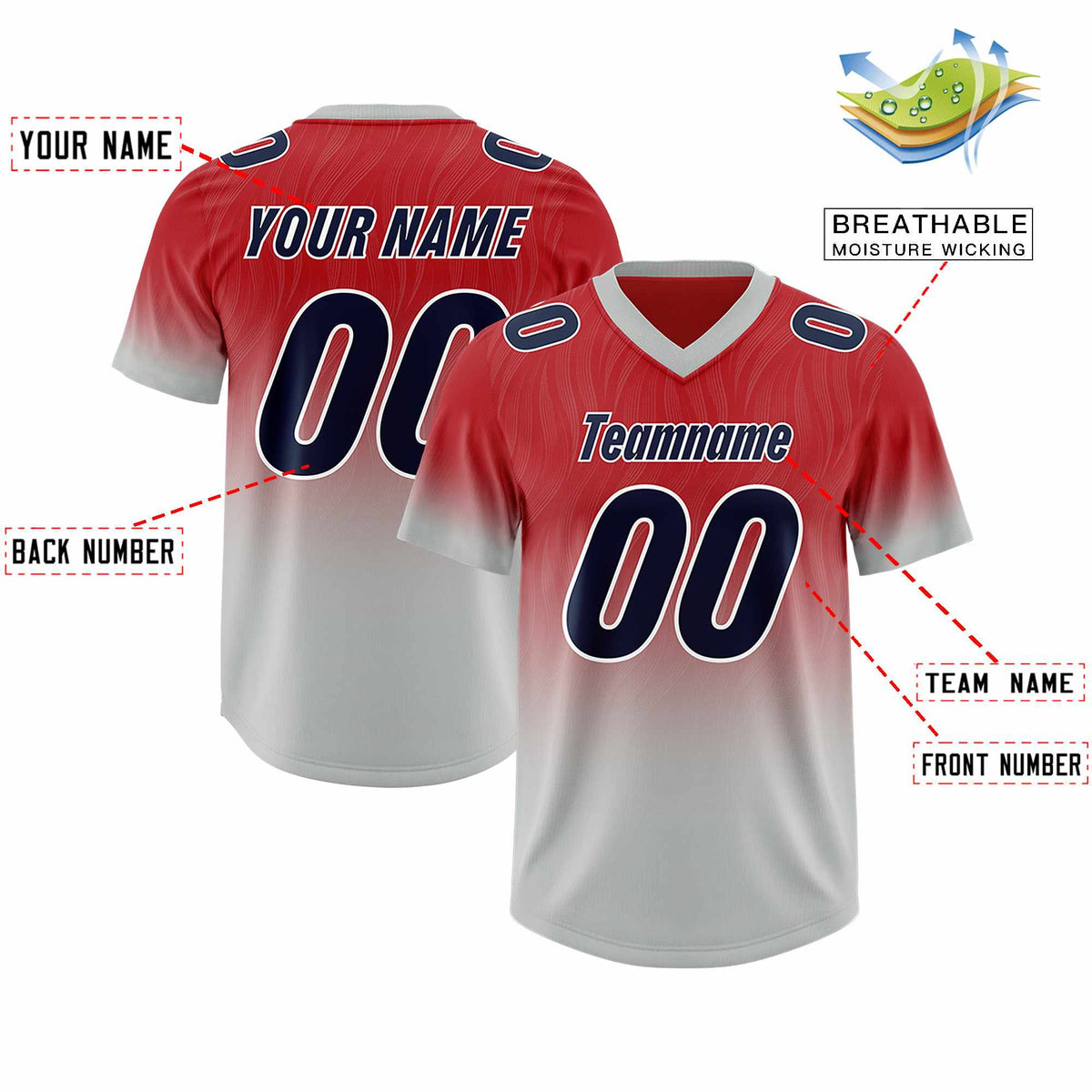 Custom Red Gray Gradient Fashion Outdoor Authentic American Football Jersey