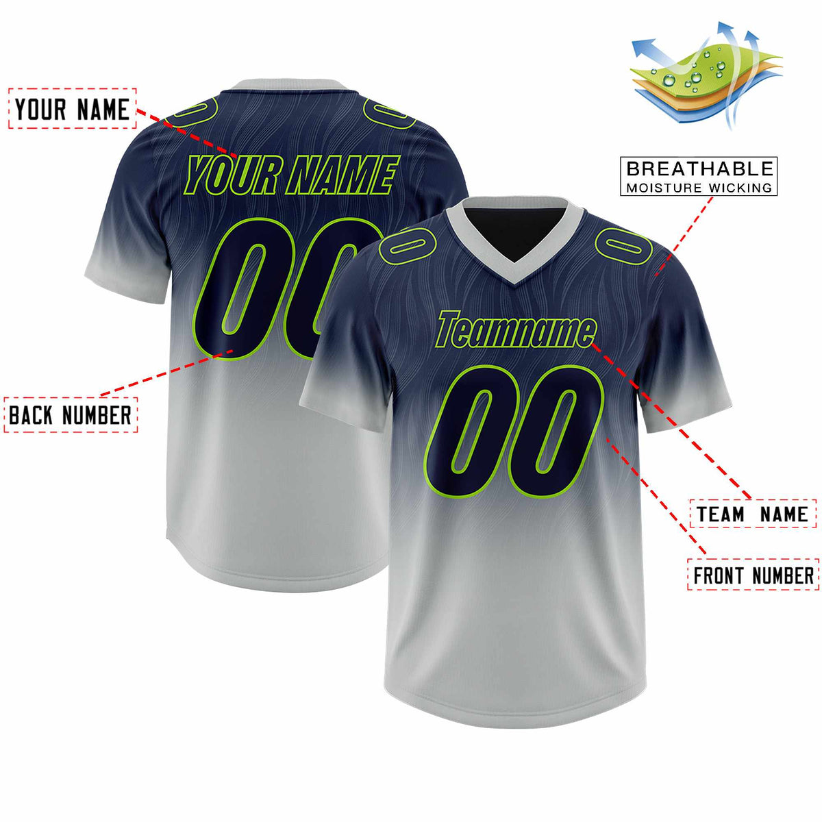 Custom Navy Gray Gradient Fashion Outdoor Authentic American Football Jersey