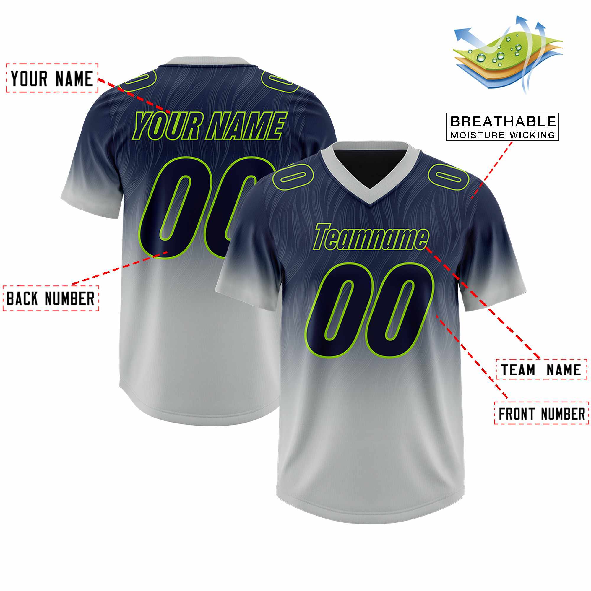 Custom Navy Gray Gradient Fashion Outdoor Authentic American Football Jersey