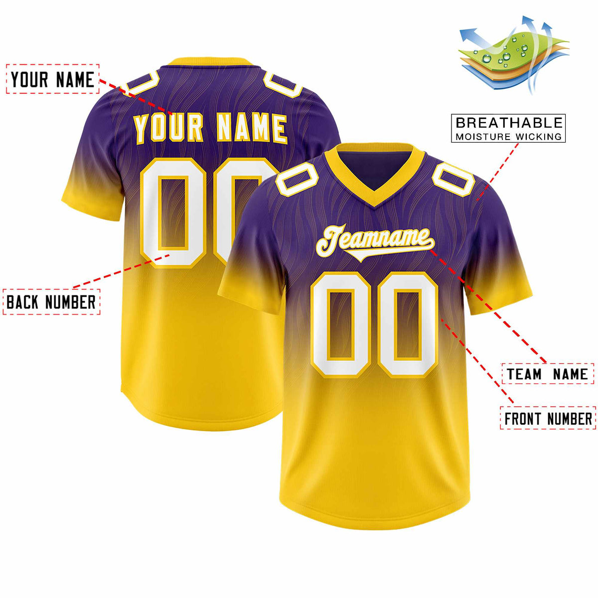 Custom Purple Gold Gradient Fashion Outdoor Authentic American Football Jersey