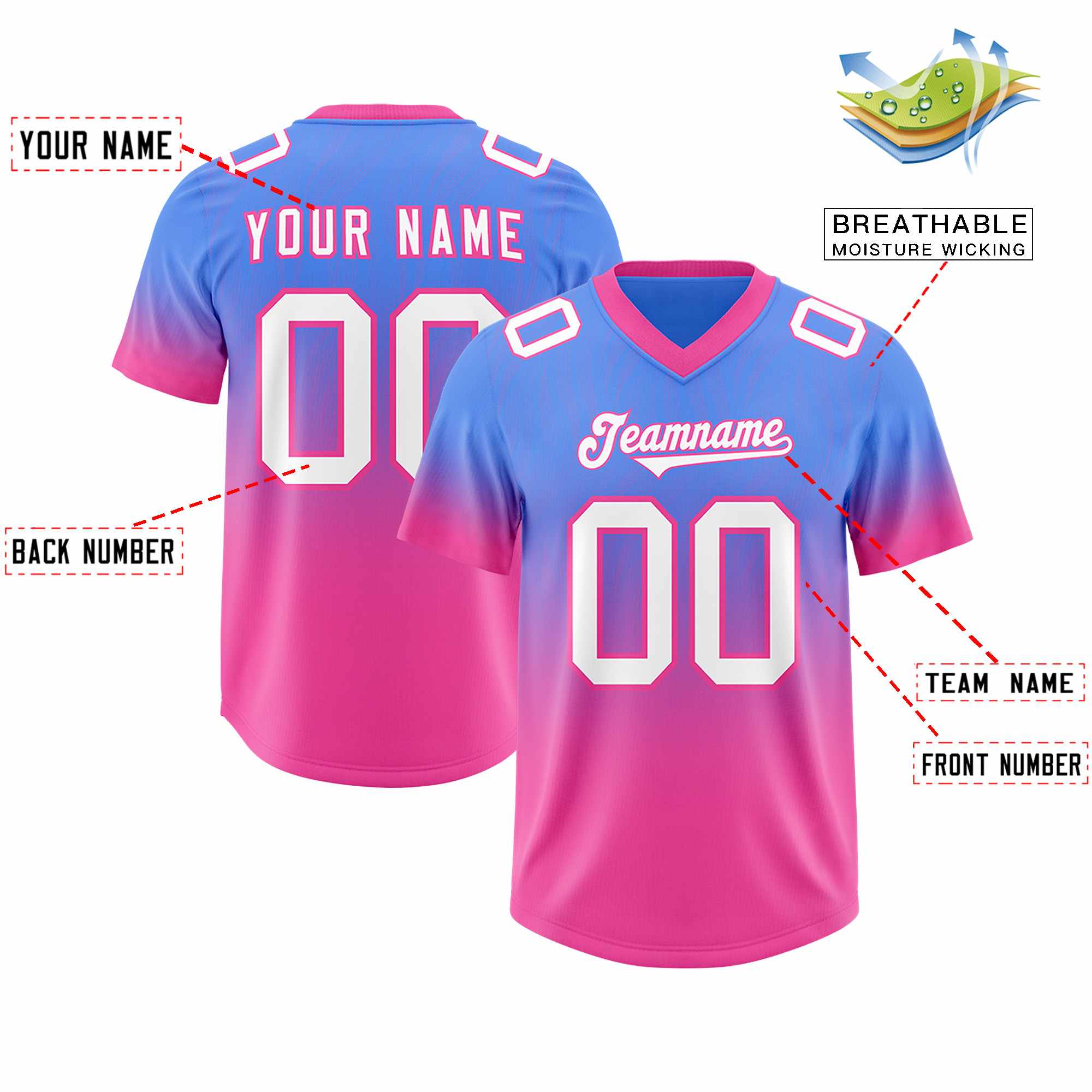 Custom Powder Blue Pink Gradient Fashion Outdoor Authentic American Football Jersey