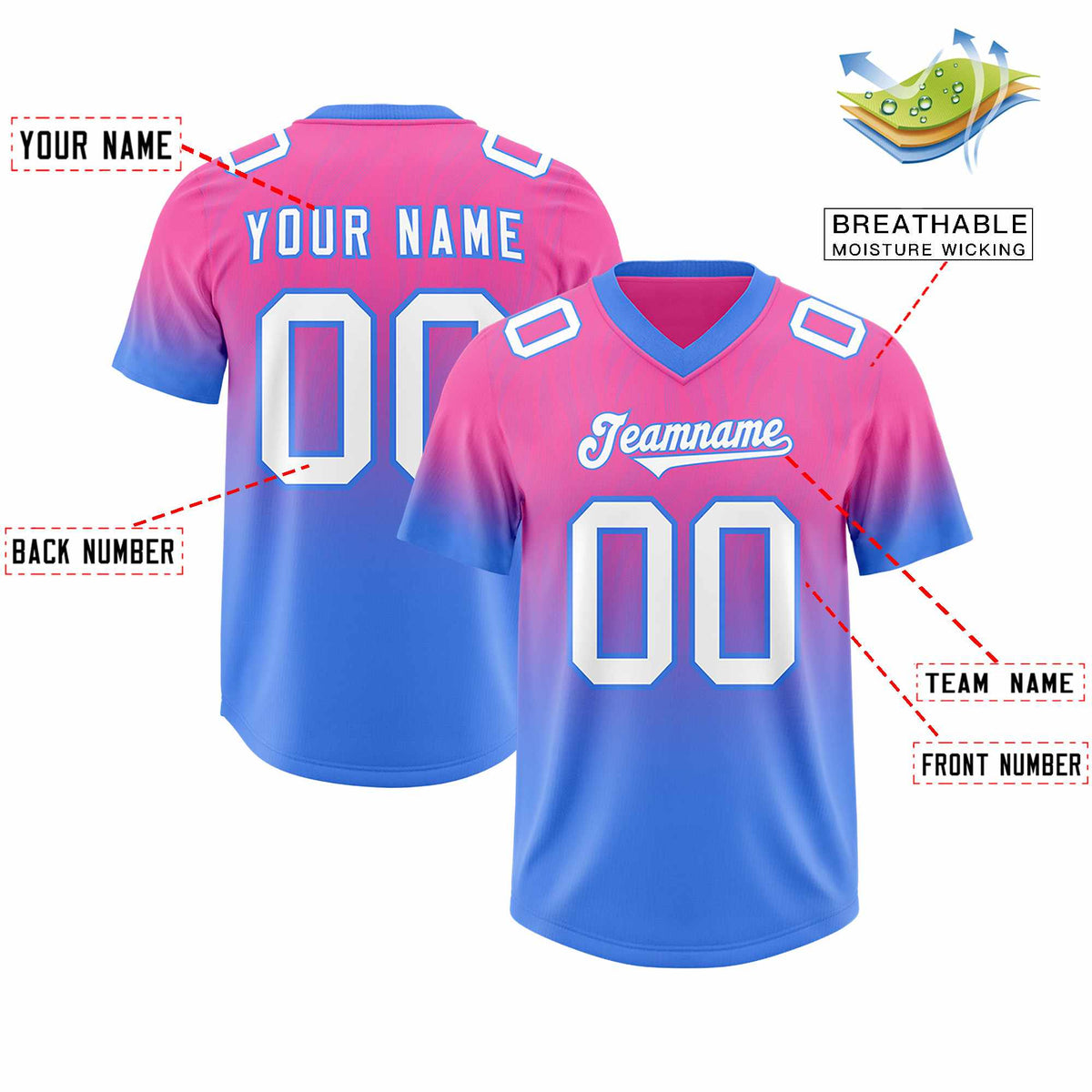 Custom Pink Powder Blue Gradient Fashion Outdoor Authentic American Football Jersey