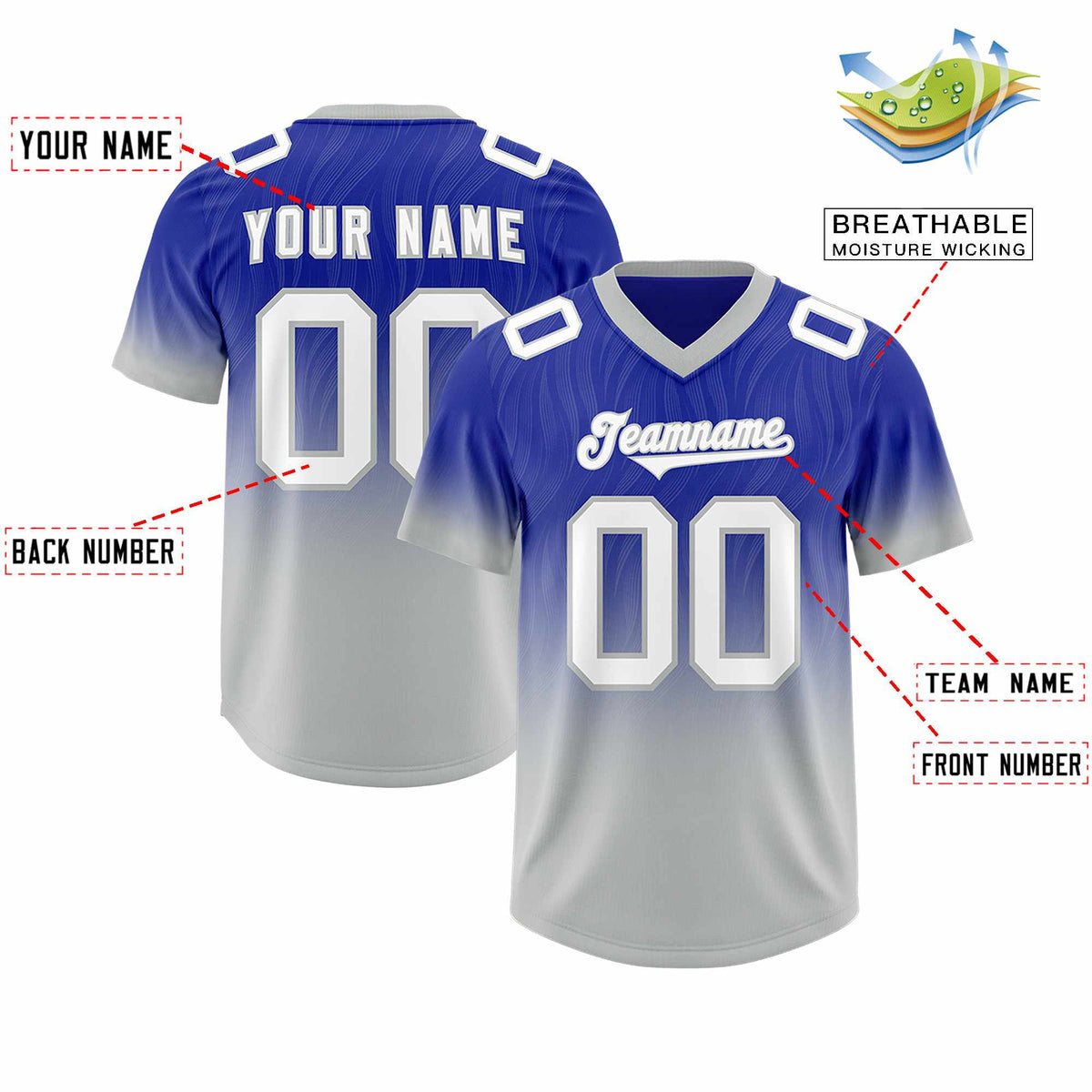 Custom Royal Gray Gradient Fashion Outdoor Authentic American Football Jersey