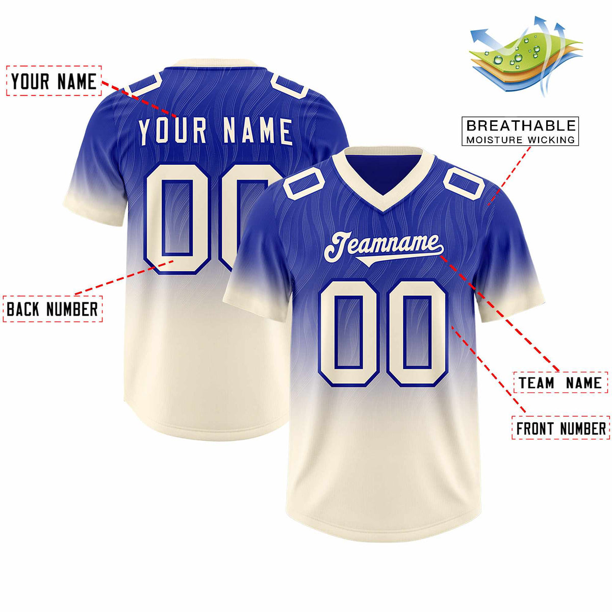 Custom Royal Cream Gradient Fashion Outdoor Authentic American Football Jersey