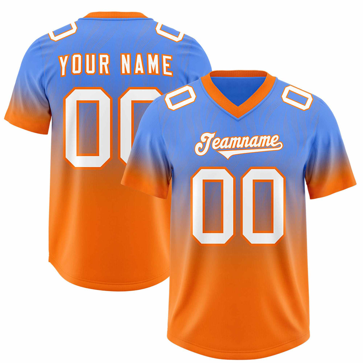 Custom Powder Blue Orange Gradient Fashion Outdoor Authentic American Football Jersey