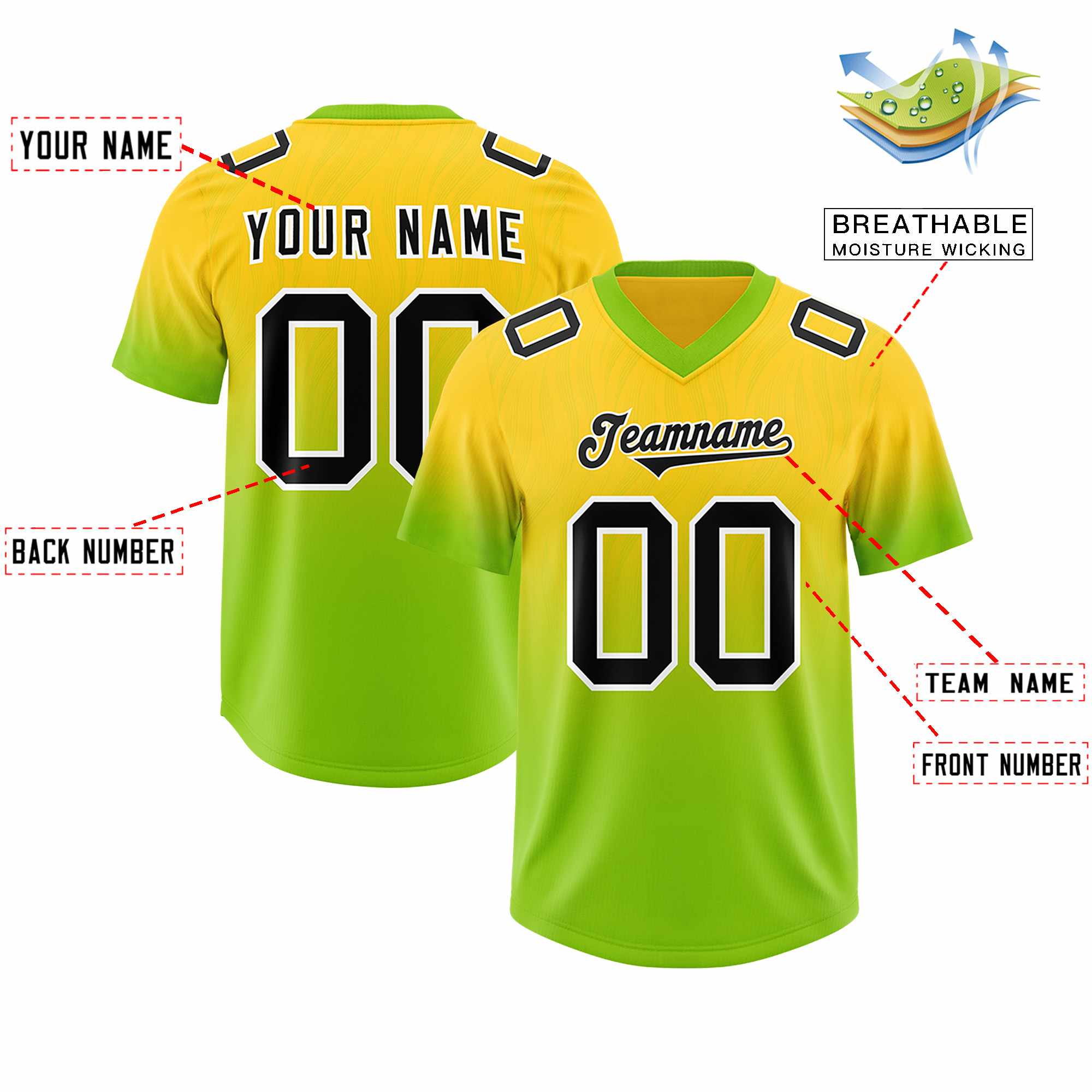 Custom Gold Neon Green Gradient Fashion Outdoor Authentic American Football Jersey