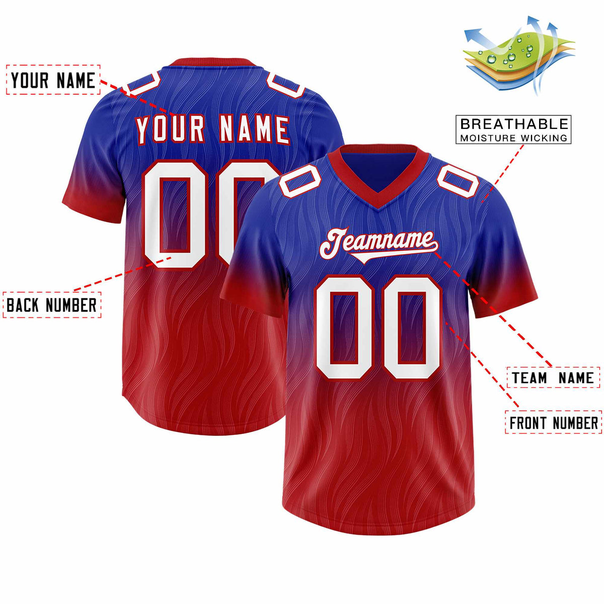 Custom Royal Red Gradient Fashion Outdoor Authentic American Football Jersey