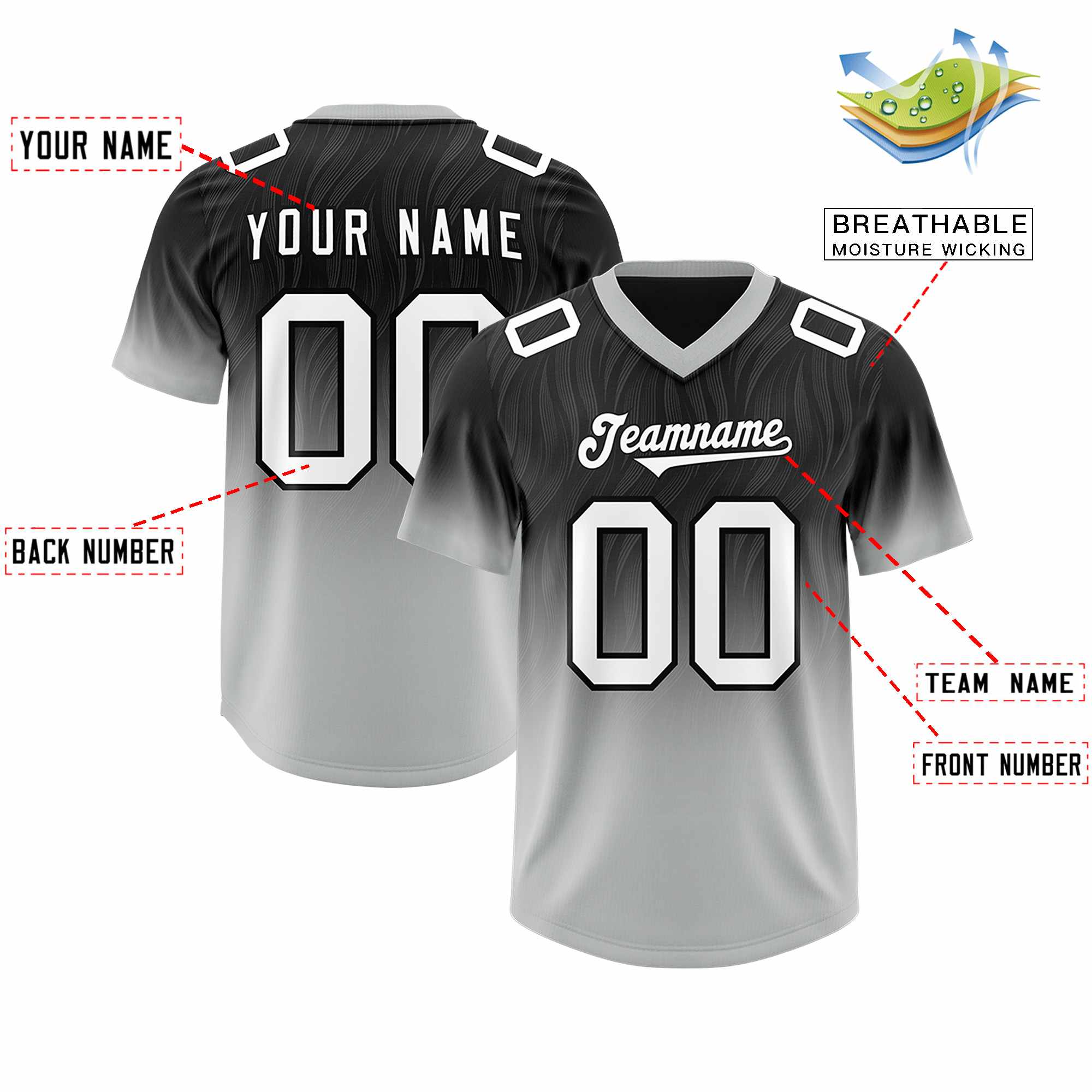 Custom Black Gray Gradient Fashion Outdoor Authentic American Football Jersey