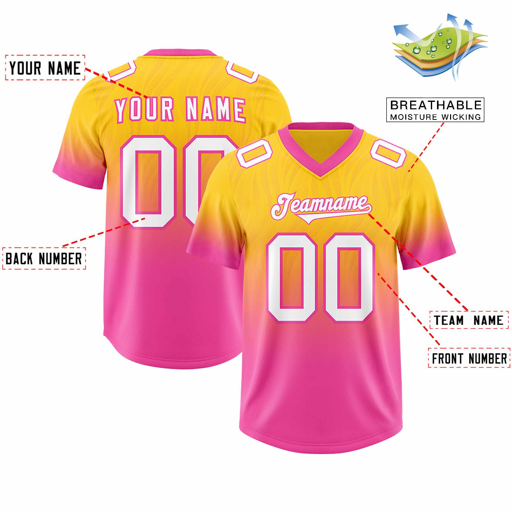 Custom Gold Pink Gradient Fashion Outdoor Authentic American Football Jersey