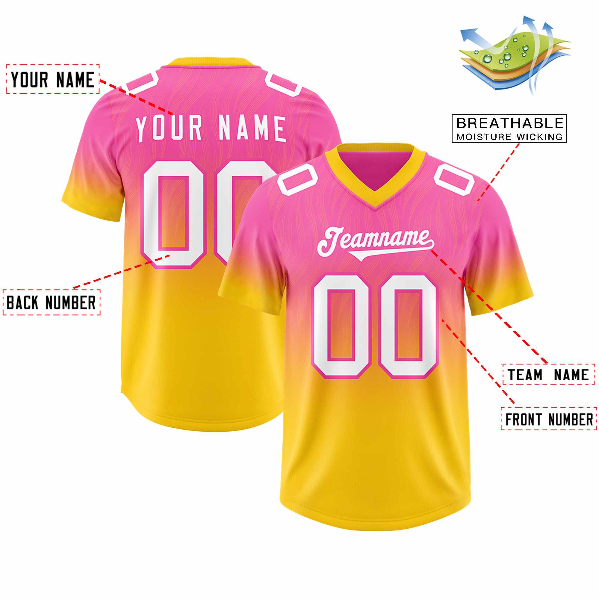 Custom Pink Gold Gradient Fashion Outdoor Authentic American Football Jersey