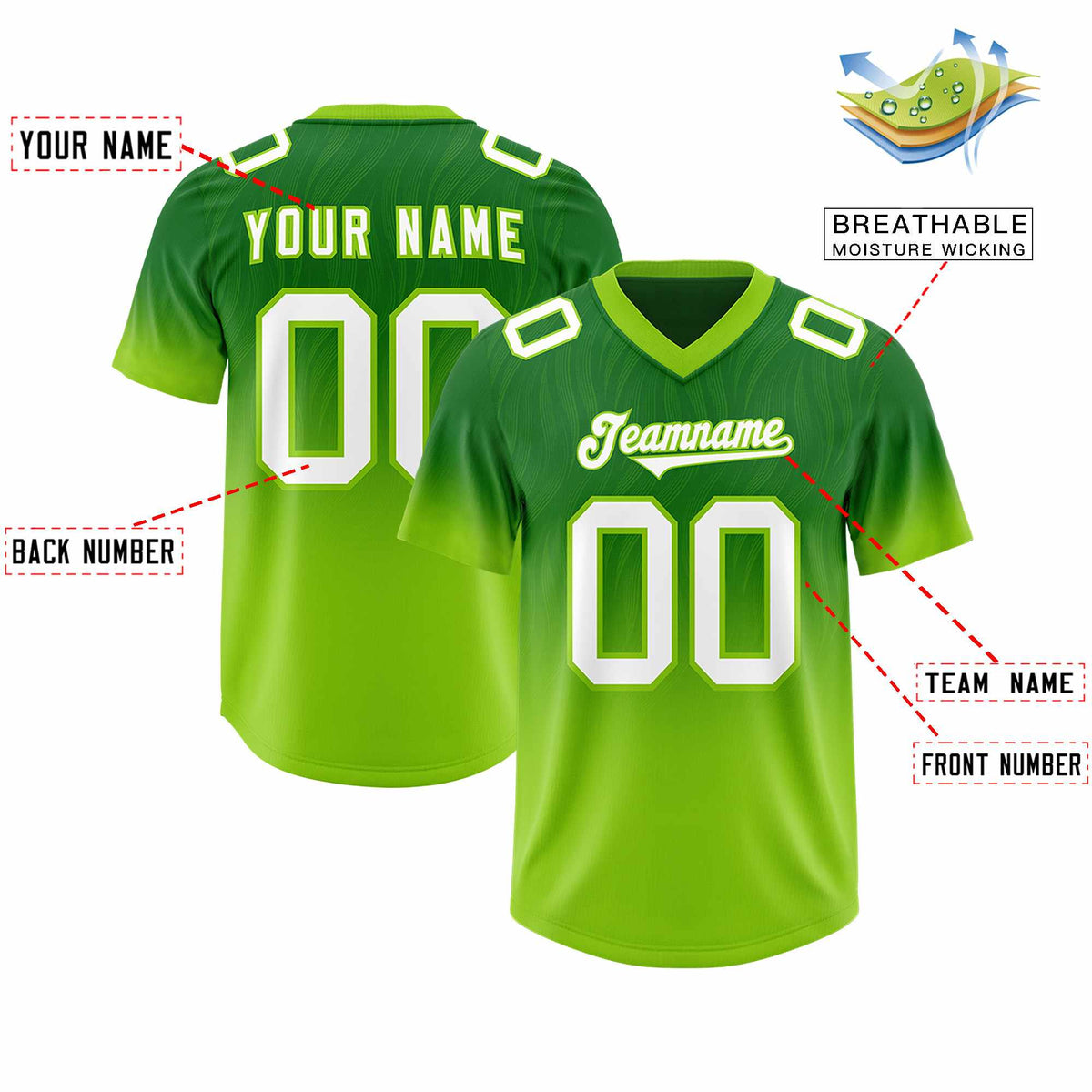 Custom Kelly Green Neon Green Gradient Fashion Outdoor Authentic American Football Jersey