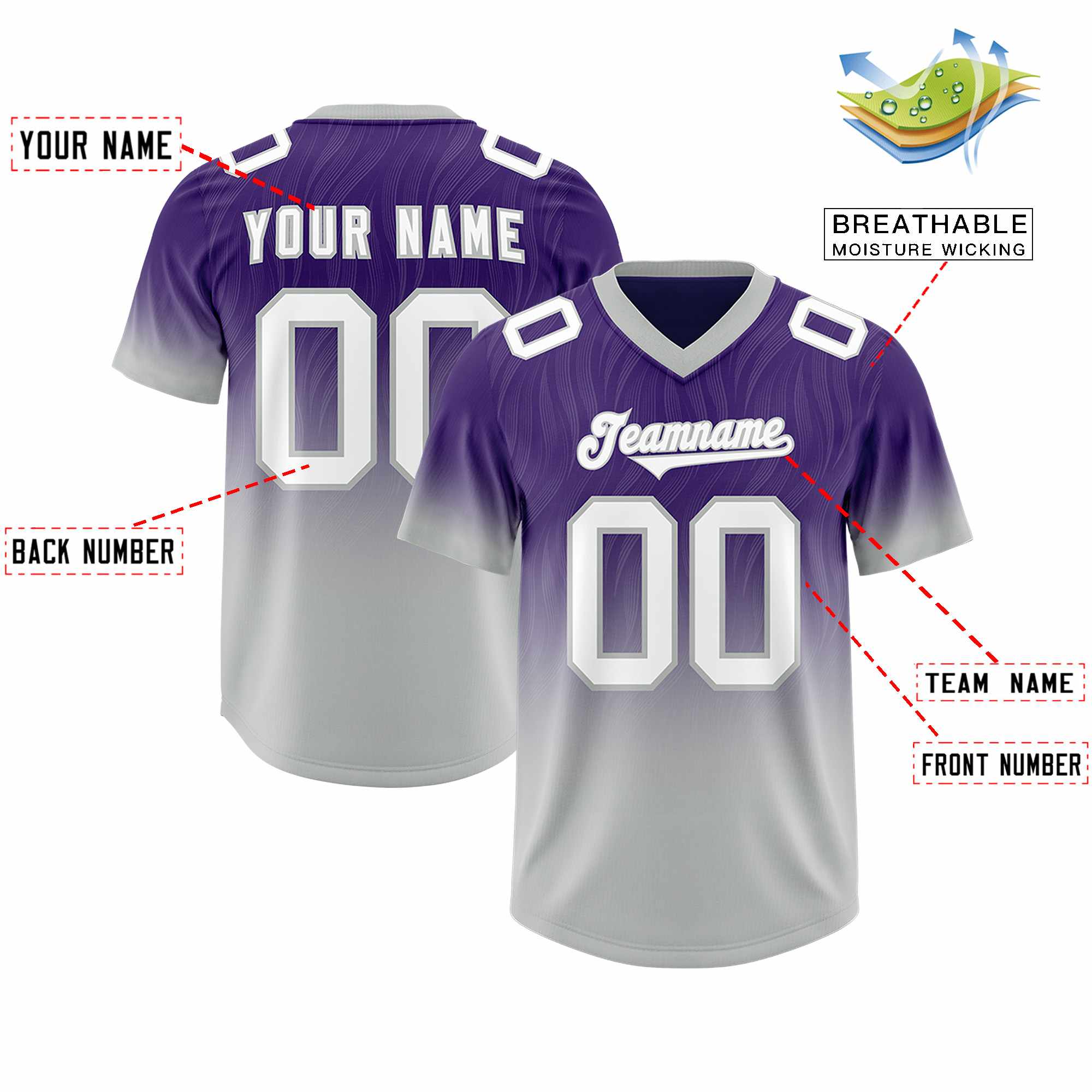 Custom Purple Gray Gradient Fashion Outdoor Authentic American Football Jersey