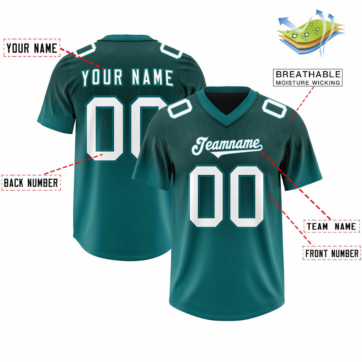 Custom Midnight Green Aqua Gradient Fashion Outdoor Authentic American Football Jersey