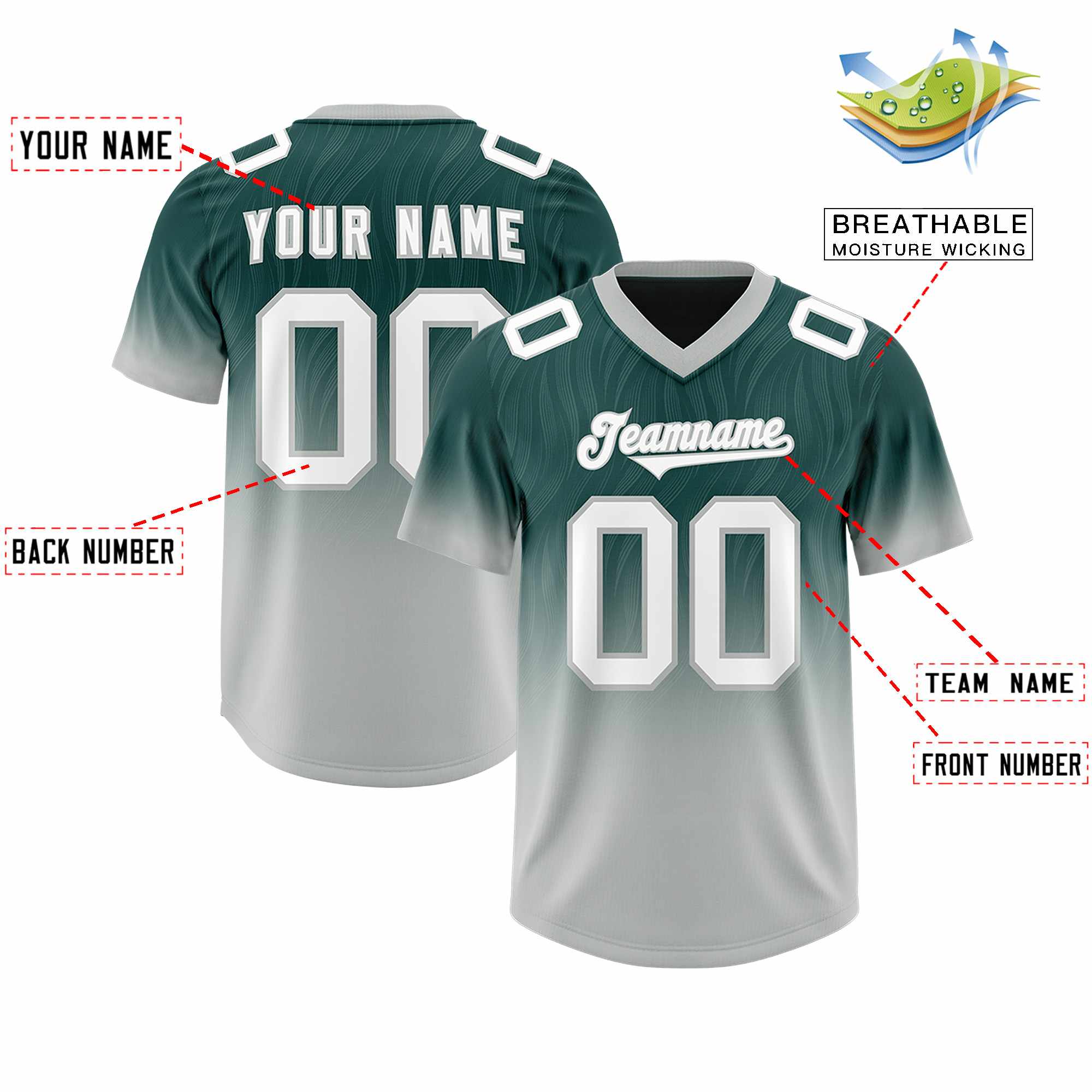 Custom Midnight Green Gray Gradient Fashion Outdoor Authentic American Football Jersey