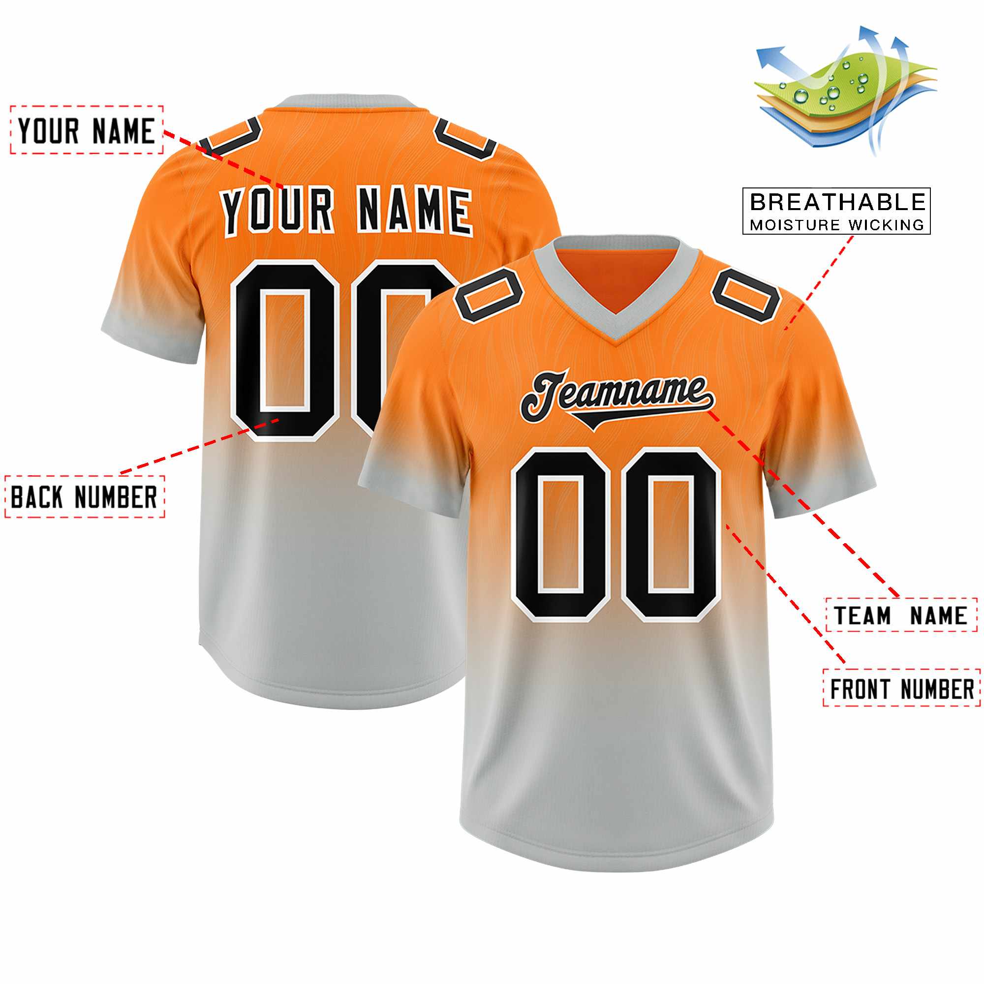 Custom Orange Gray Gradient Fashion Outdoor Authentic American Football Jersey