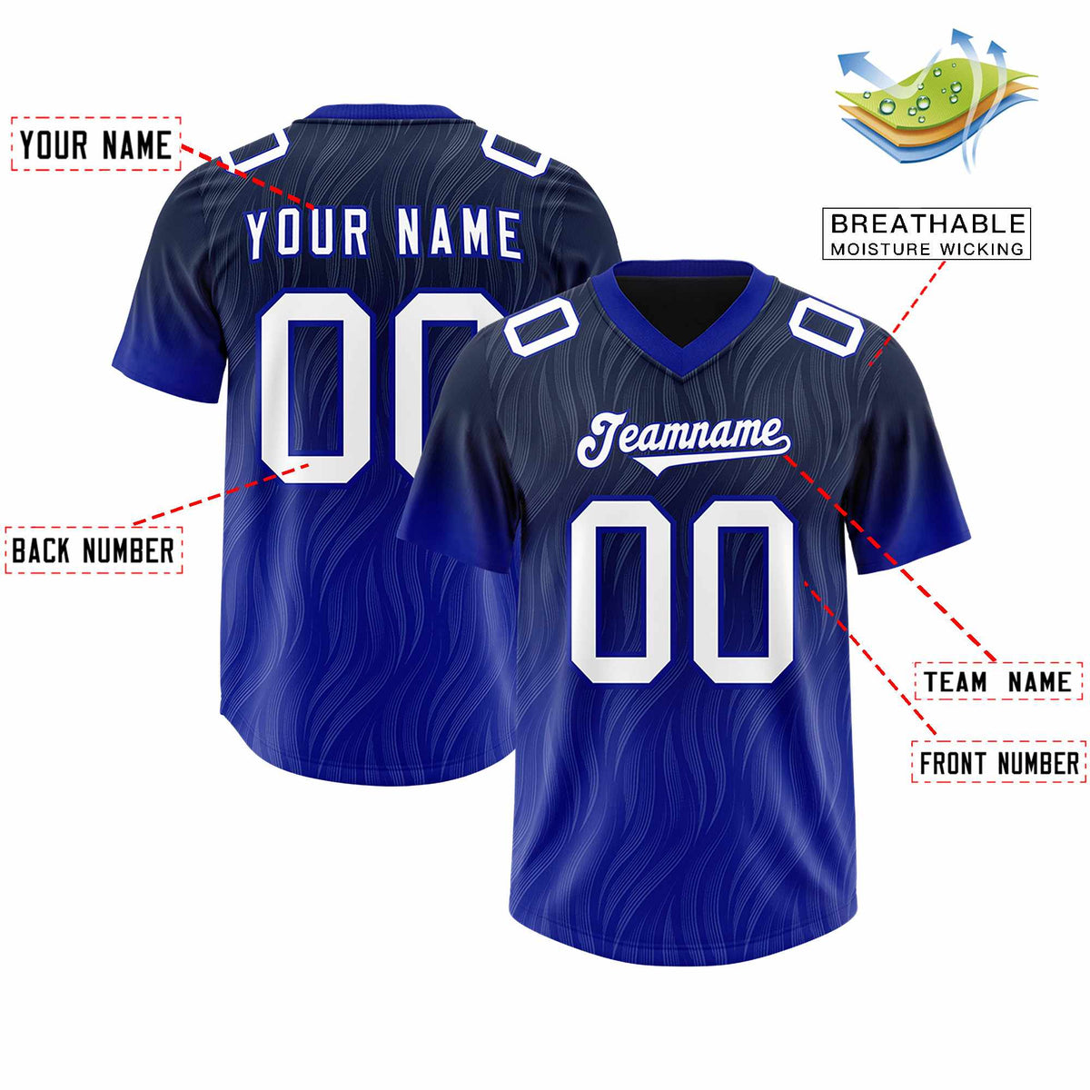 Custom Navy Royal Gradient Fashion Outdoor Authentic American Football Jersey