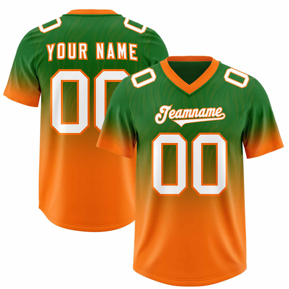 Custom Kelly Green Orange Gradient Fashion Outdoor Authentic American Football Jersey