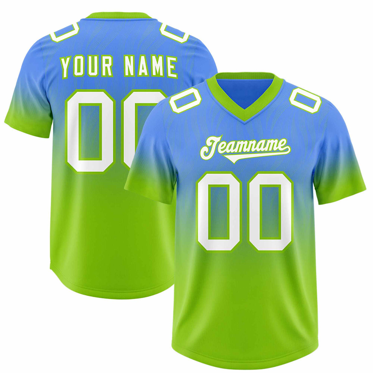 Custom Powder Blue Neon Green Gradient Fashion Outdoor Authentic American Football Jersey