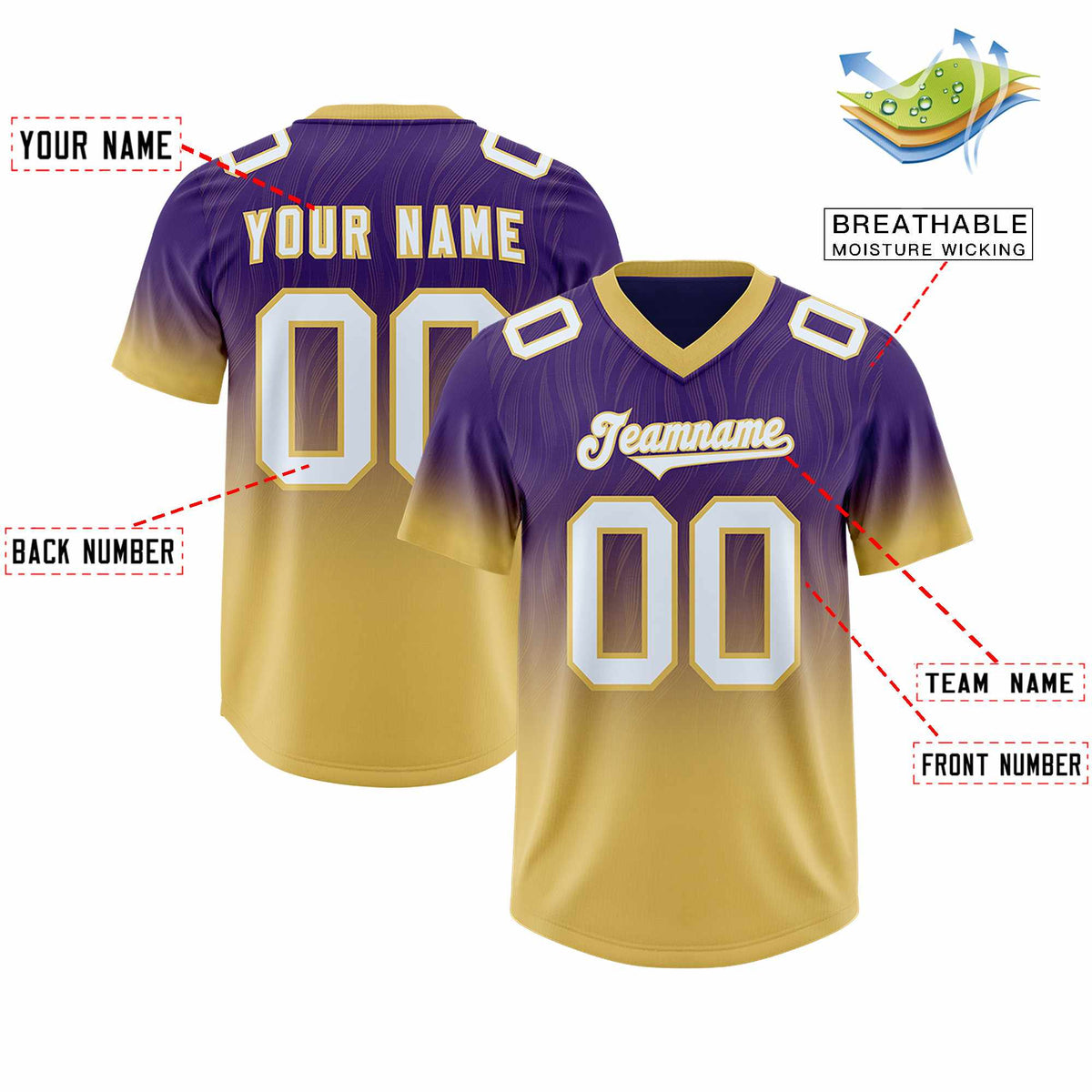 Custom Purple Old Gold Gradient Fashion Outdoor Authentic American Football Jersey