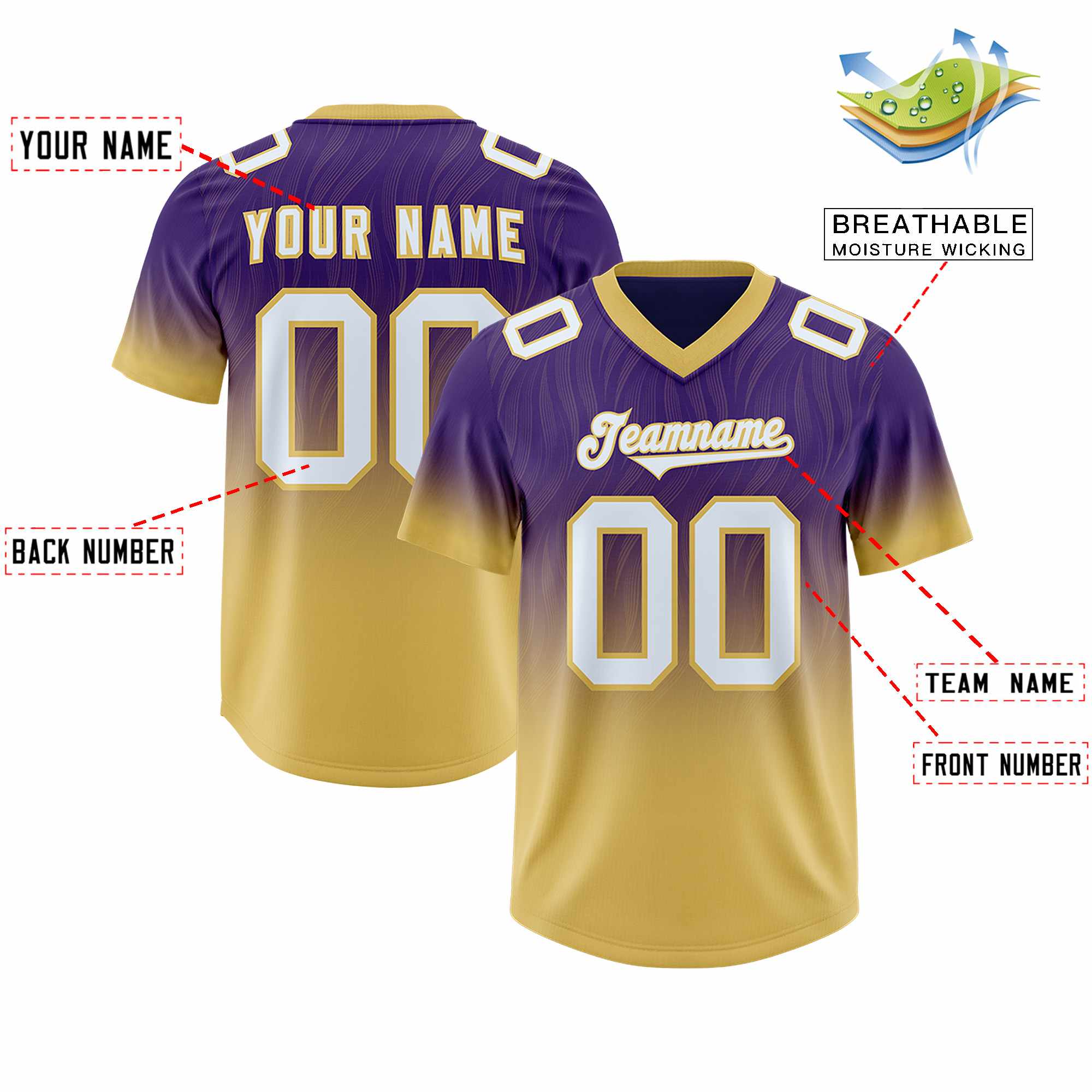 Custom Purple Old Gold Gradient Fashion Outdoor Authentic American Football Jersey