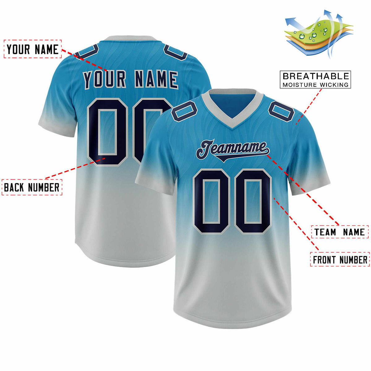 Custom Panther Blue Gray Gradient Fashion Outdoor Authentic American Football Jersey