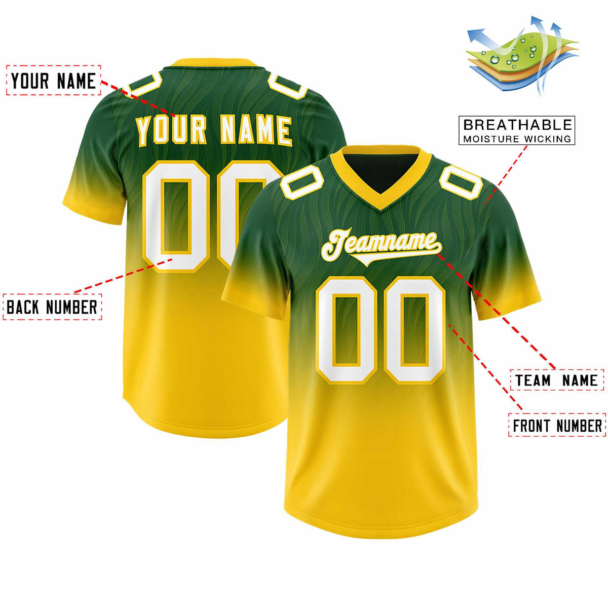 Custom Green Gold Gradient Fashion Outdoor Authentic American Football Jersey
