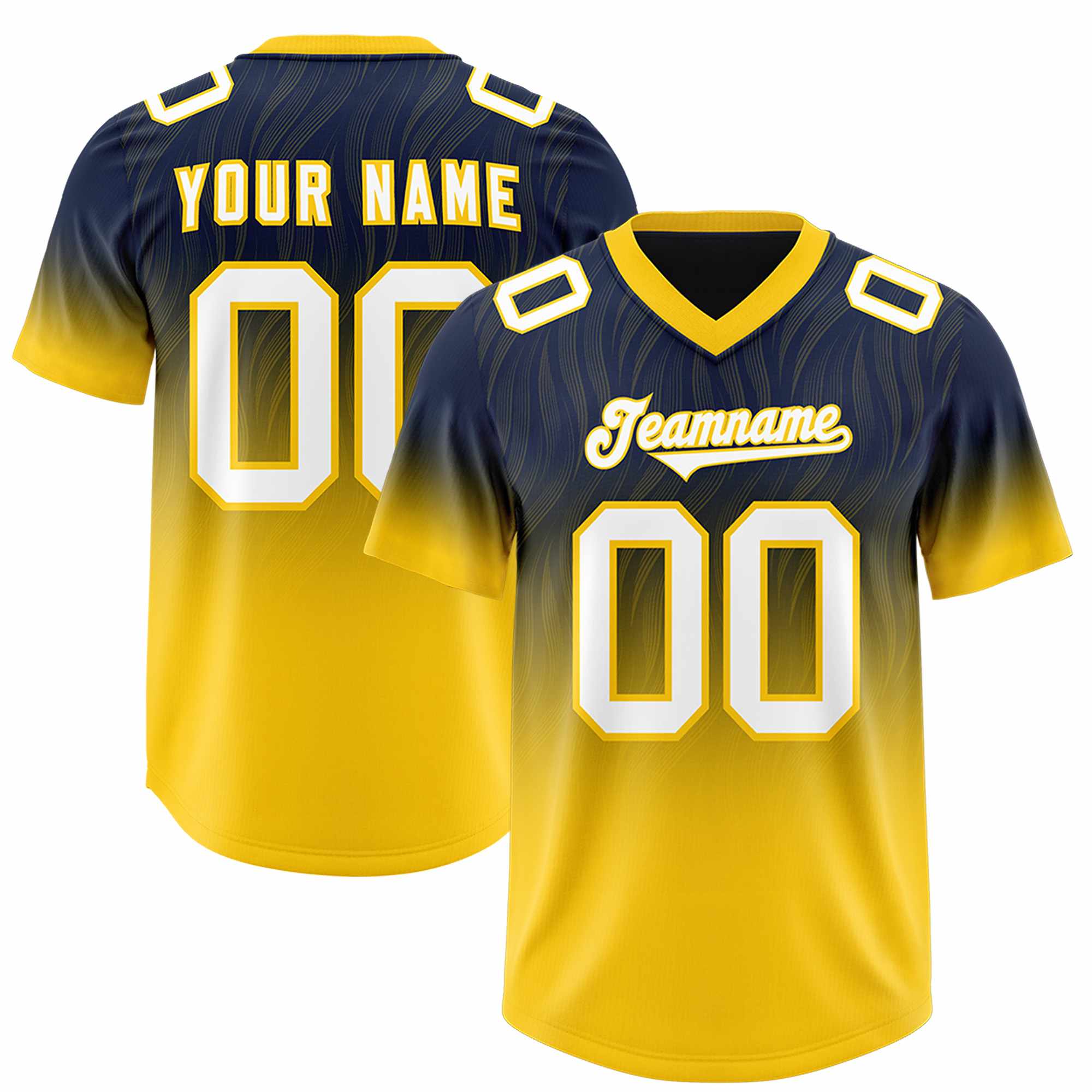 Custom Navy Gold Gradient Fashion Outdoor Authentic American Football Jersey