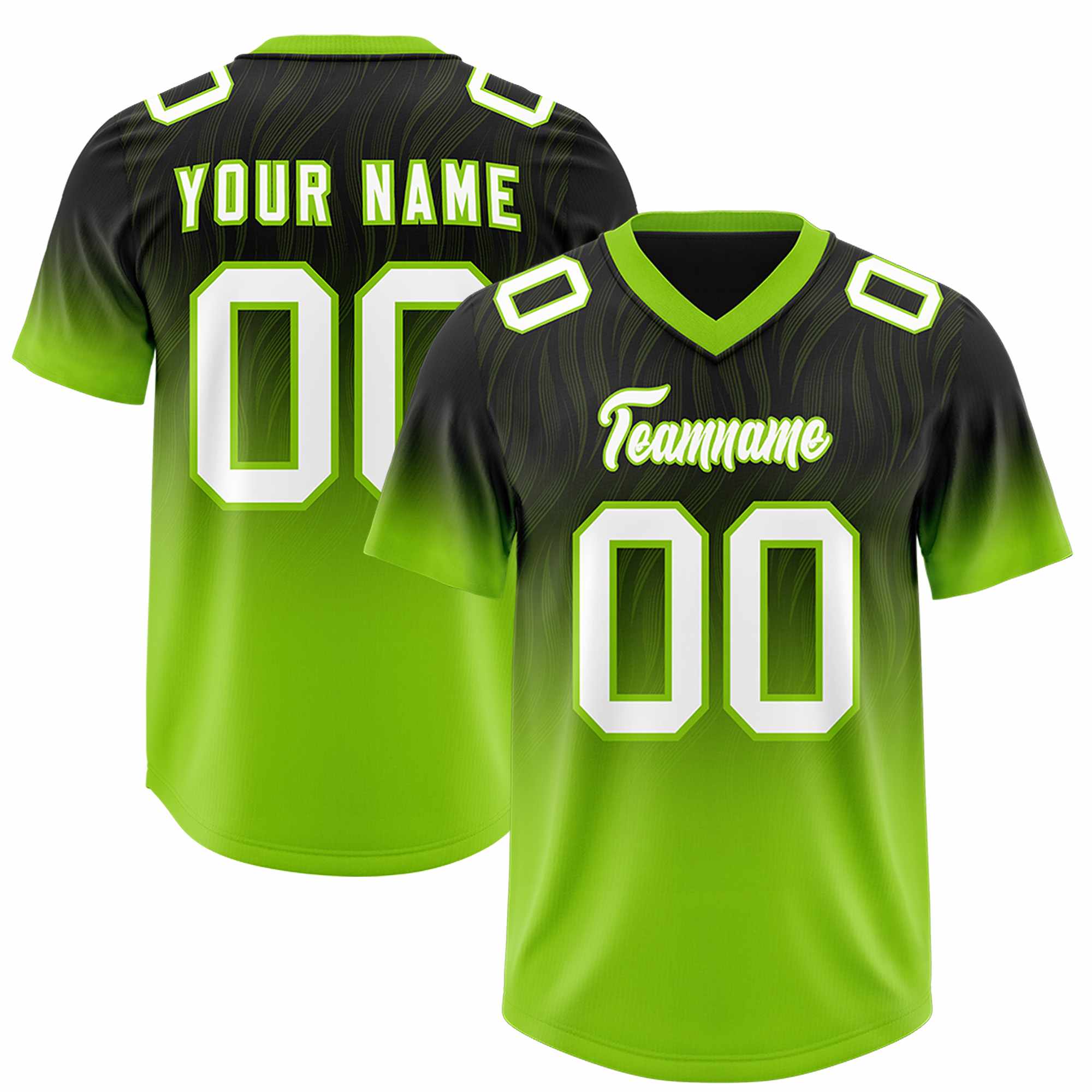 Custom Black Neon Green Gradient Fashion Outdoor Authentic American Football Jersey