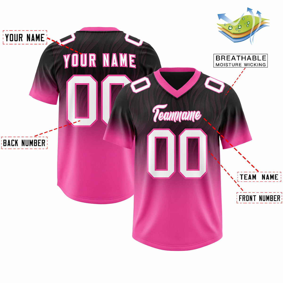 Custom Black Pink Gradient Fashion Outdoor Authentic American Football Jersey