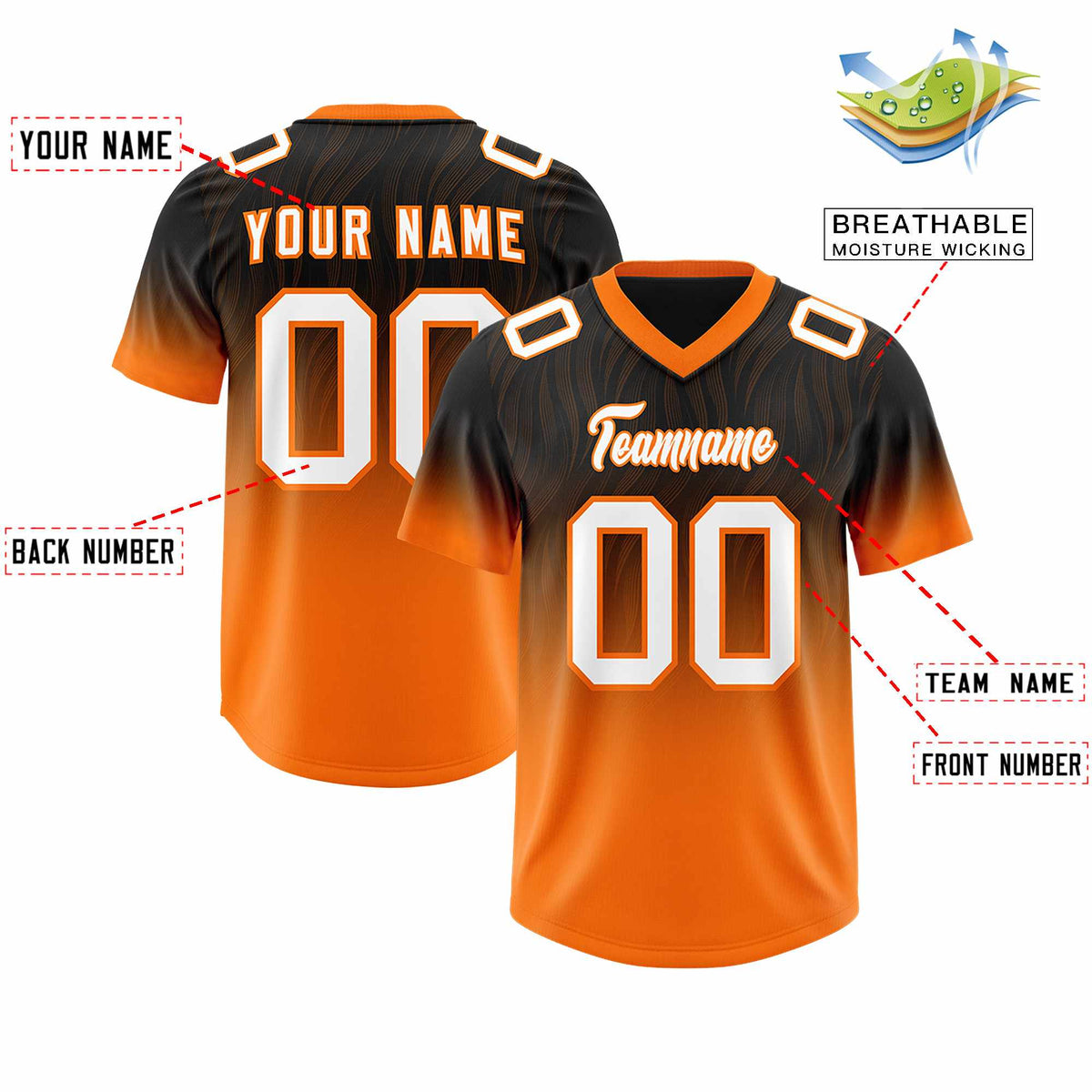 Custom Black Orange Gradient Fashion Outdoor Authentic American Football Jersey