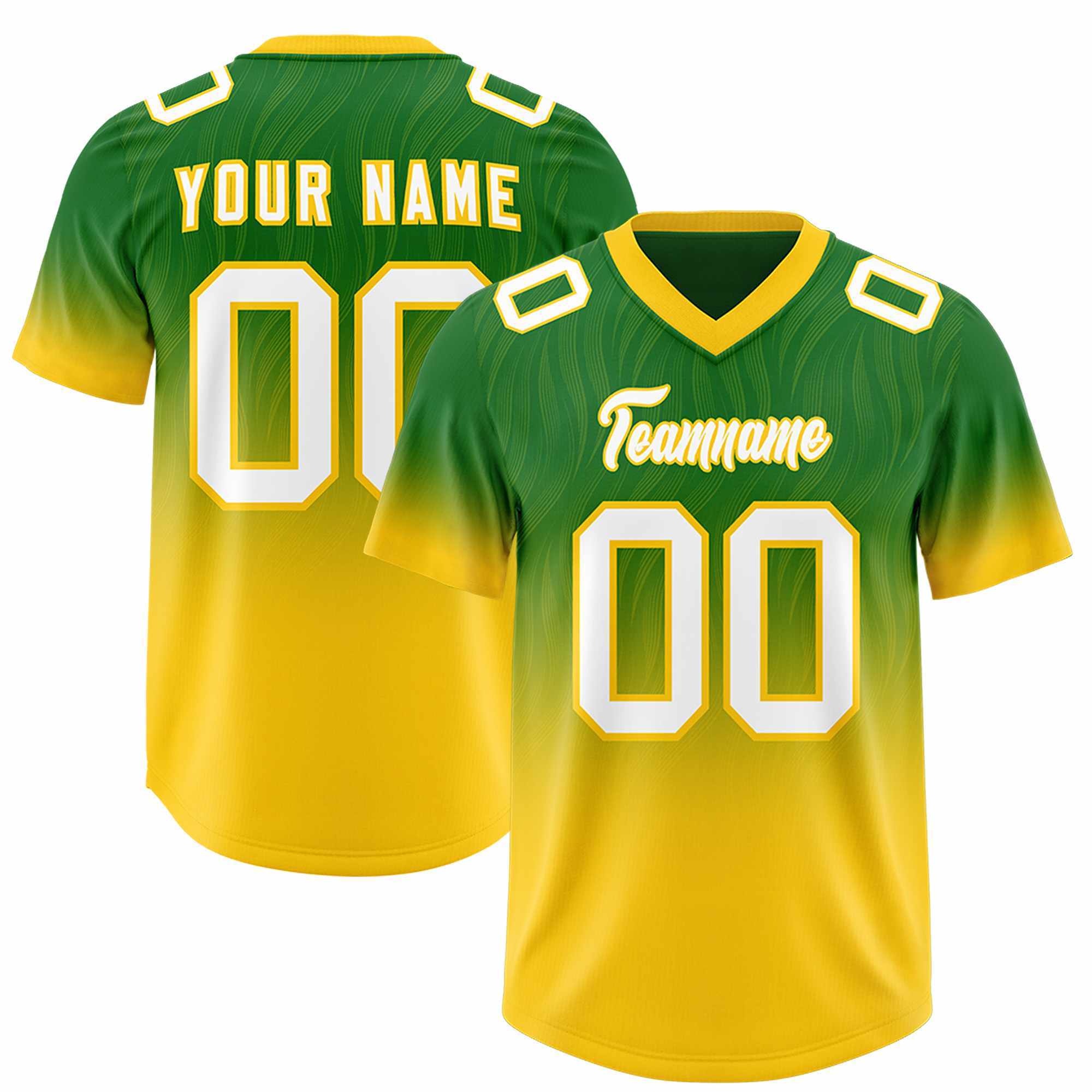 Custom Kelly Green Gold Gradient Fashion Outdoor Authentic American Football Jersey