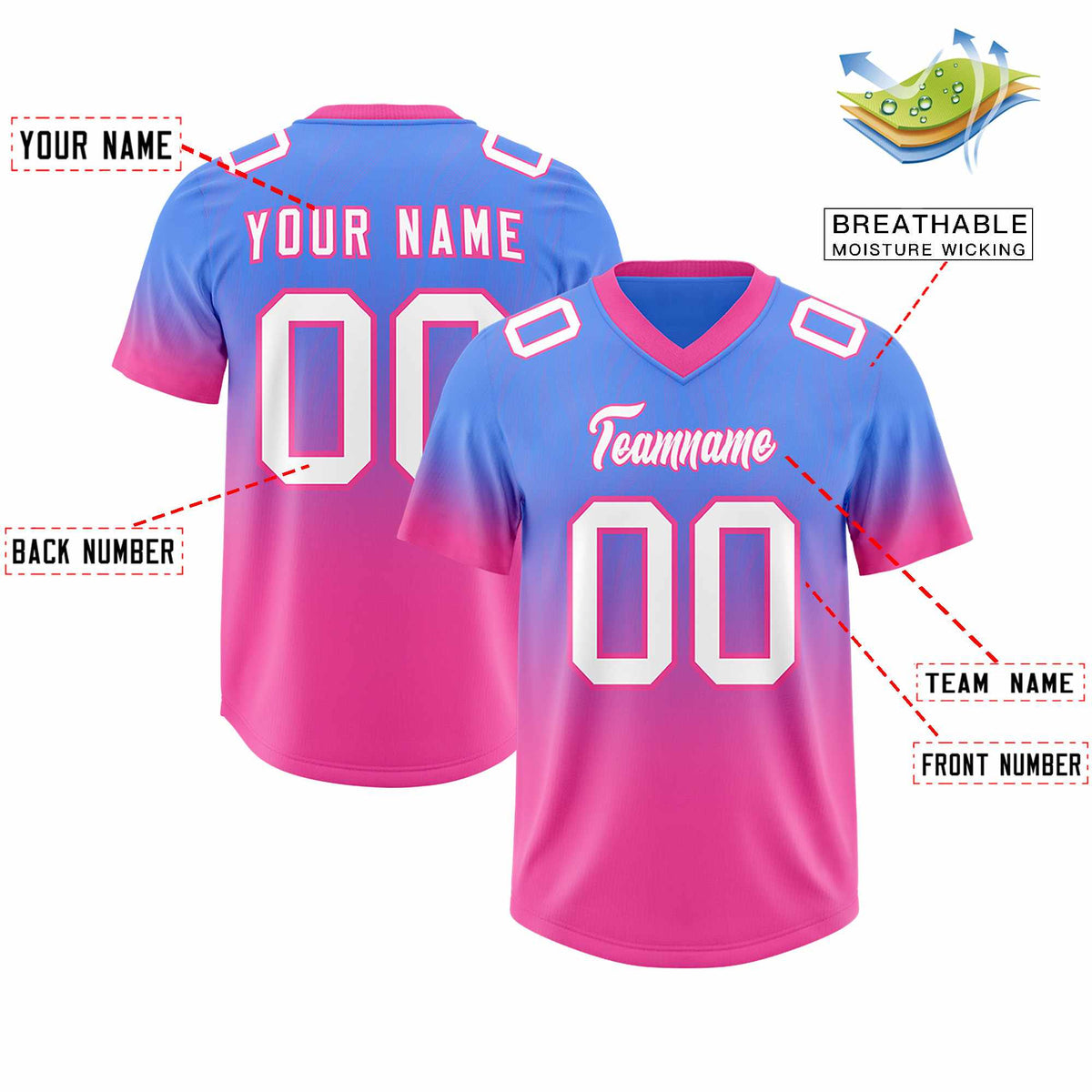 Custom Powder Blue Pink Gradient Fashion Outdoor Authentic American Football Jersey