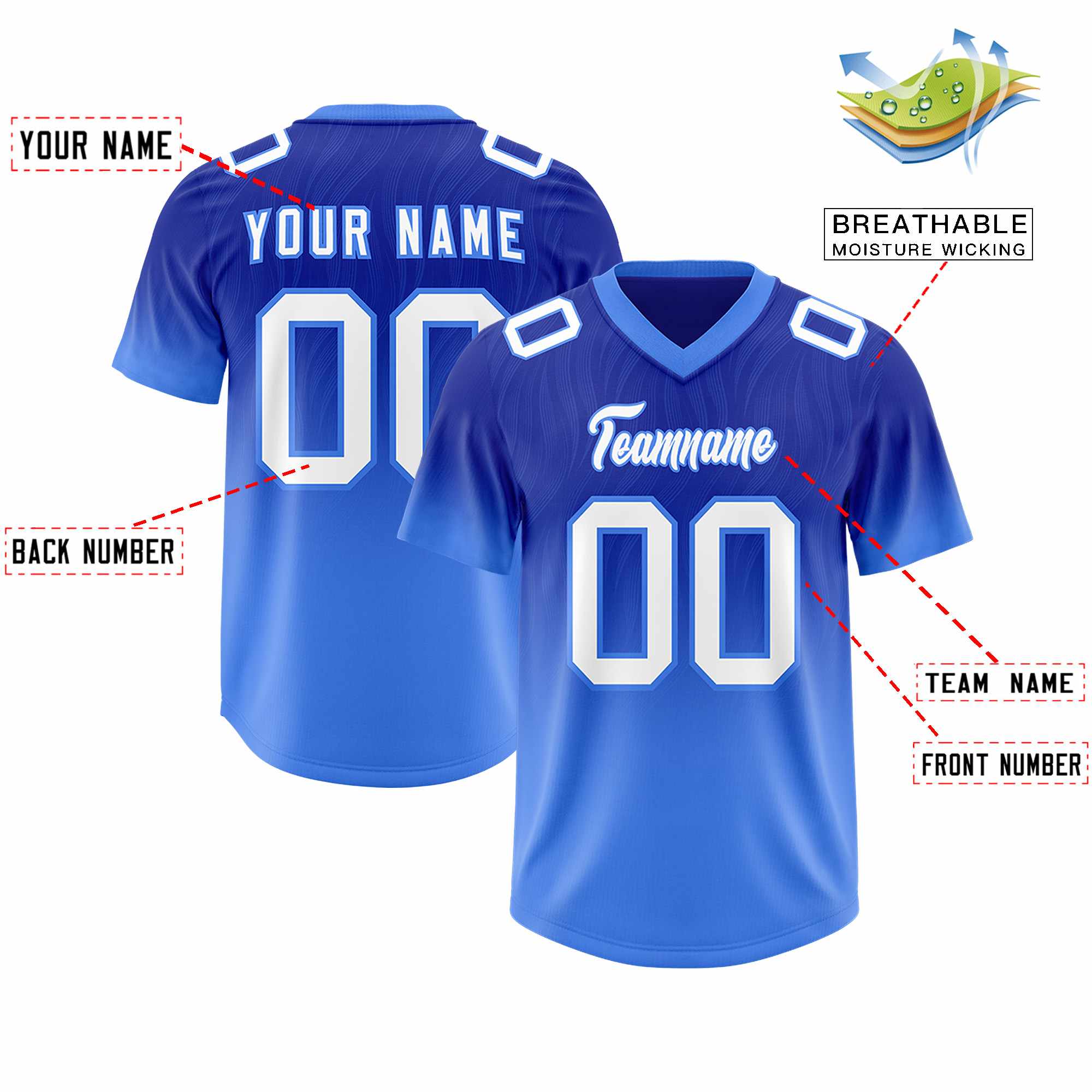 Custom Royal Powder Blue Gradient Fashion Outdoor Authentic American Football Jersey