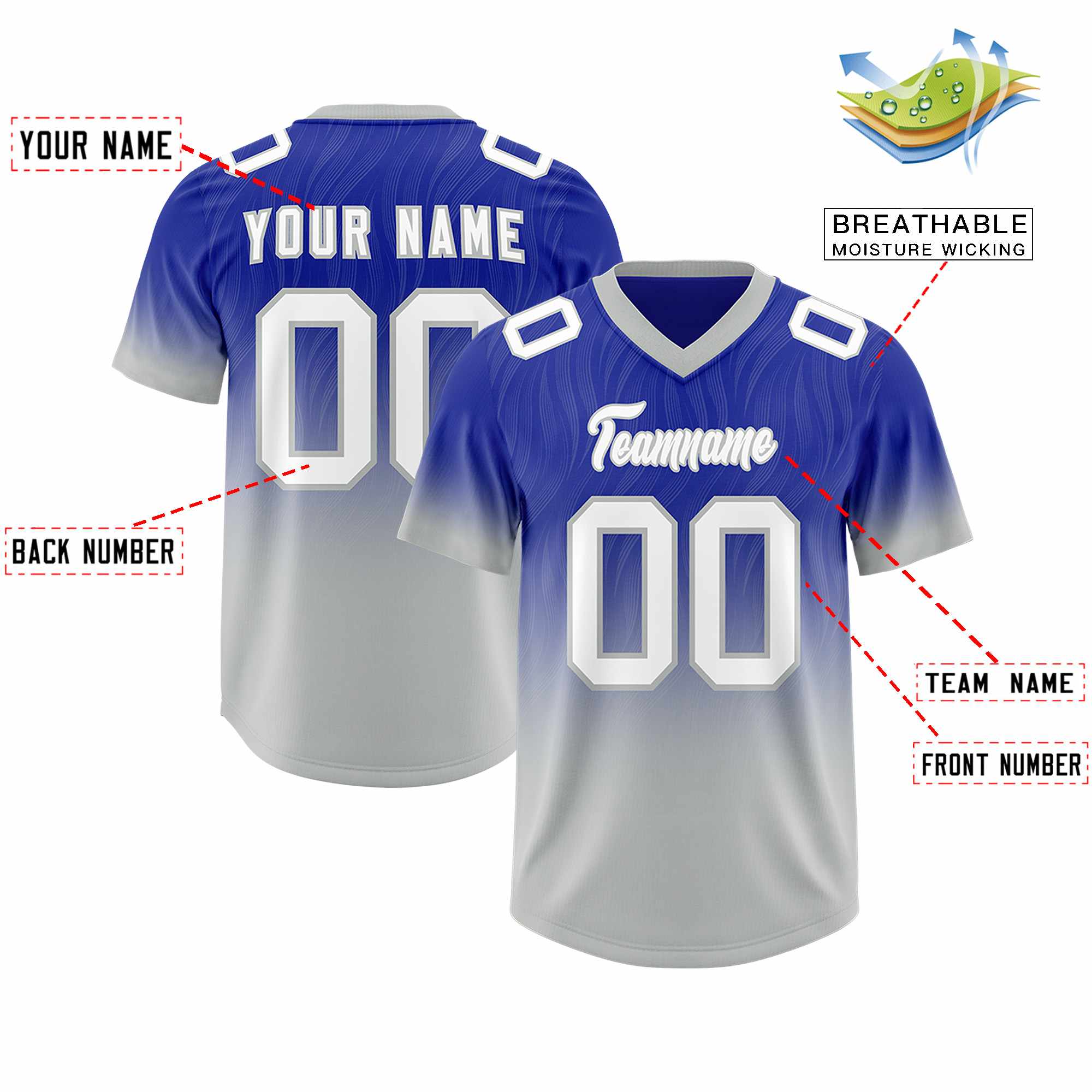 Custom Royal Gray Gradient Fashion Outdoor Authentic American Football Jersey