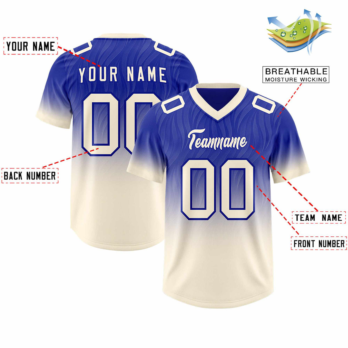 Custom Royal Cream Gradient Fashion Outdoor Authentic American Football Jersey