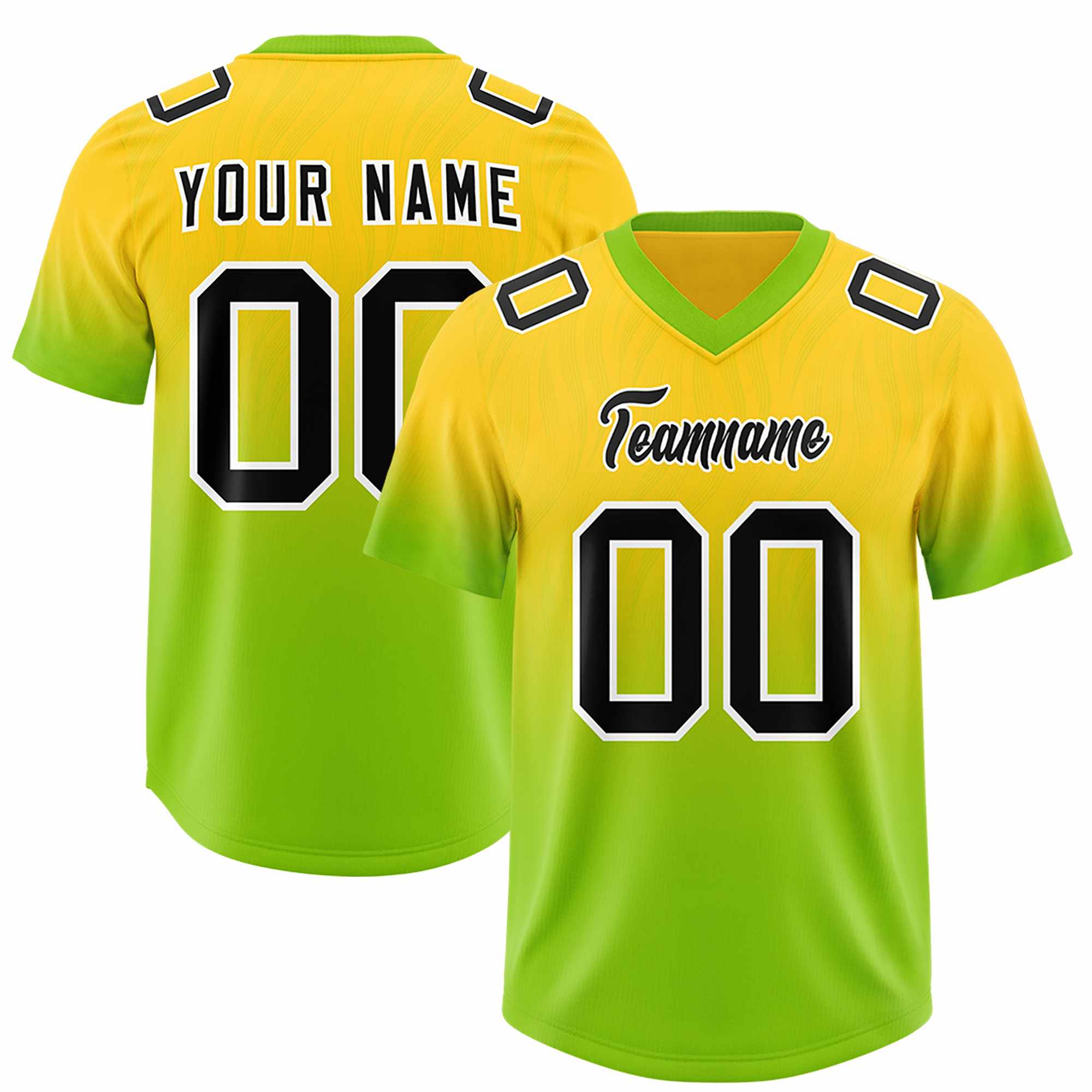 Custom Gold Neon Green Gradient Fashion Outdoor Authentic American Football Jersey